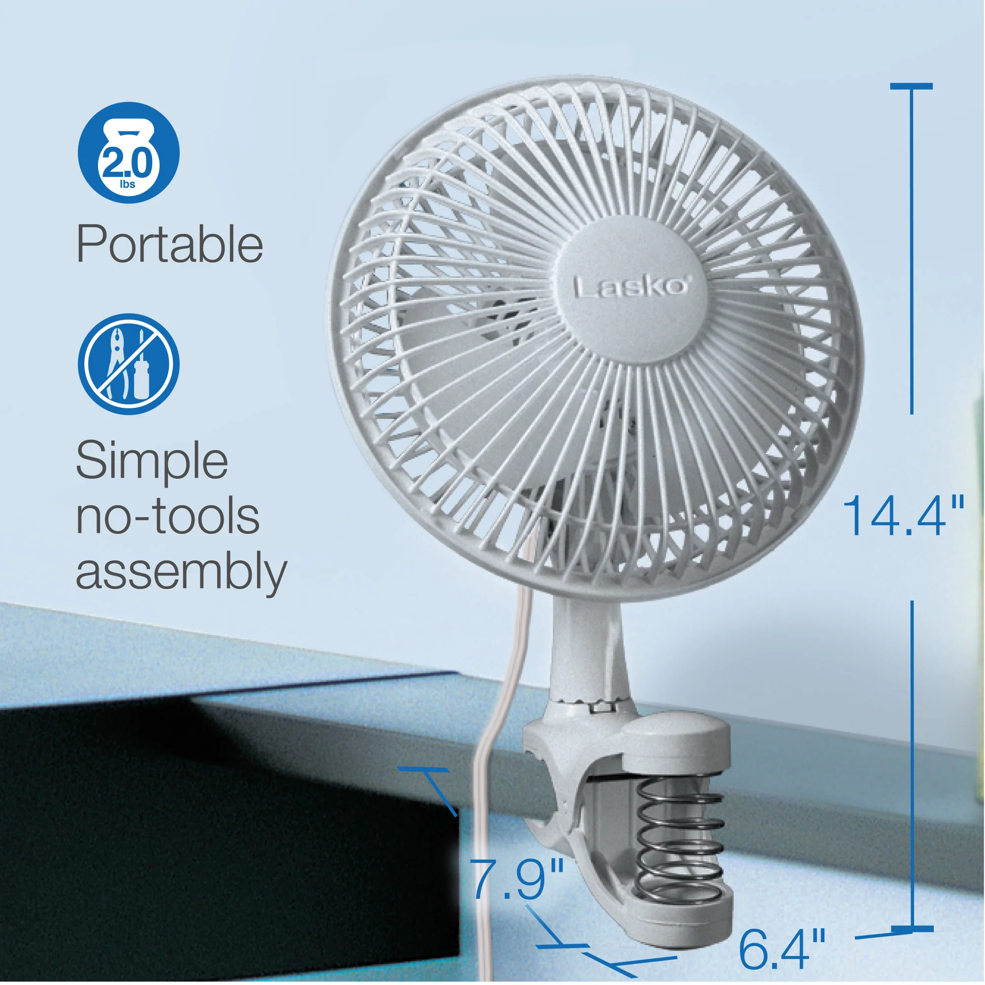 Lasko 6" Personal Clip Fan: 2-Speed, Pivoting, White - Image 6