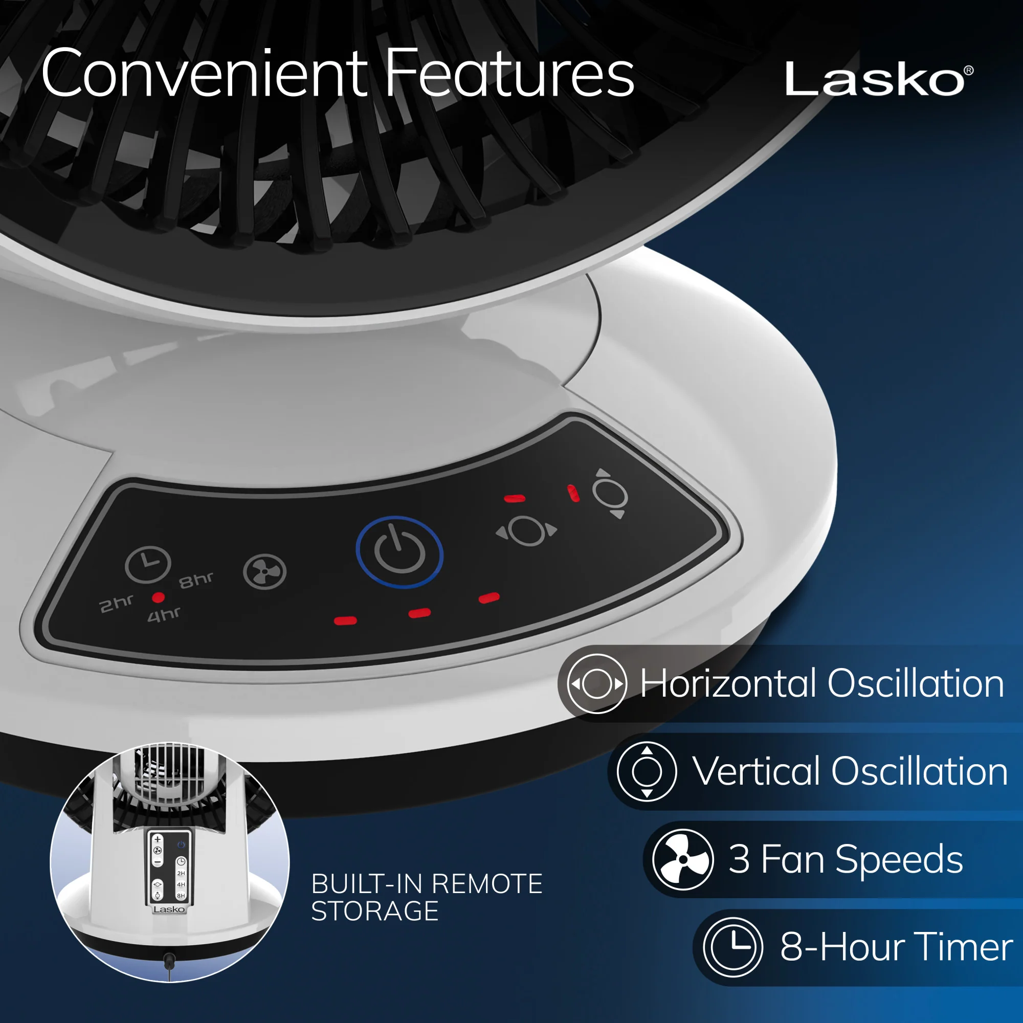 Lasko Whirlwind 7" Table Fan: Dual Oscillation, 3-Speed, Remote, White - Image 4