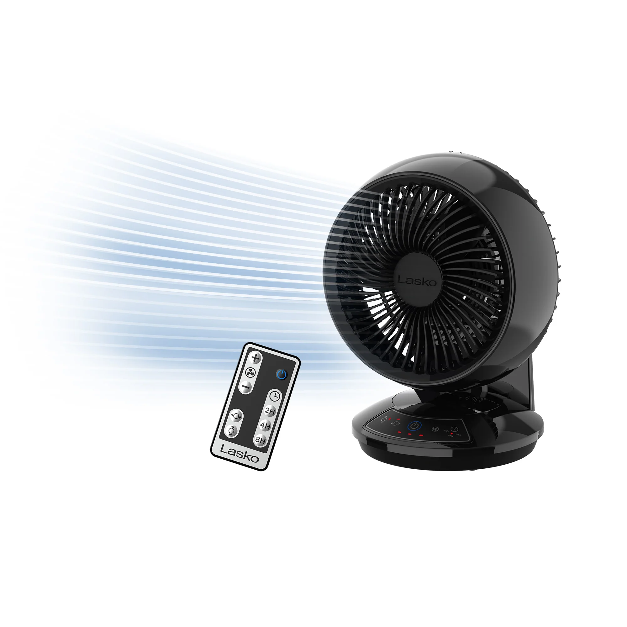 Lasko Whirlwind 7" Table Fan: Dual Oscillation, 3-Speed, Remote, Black