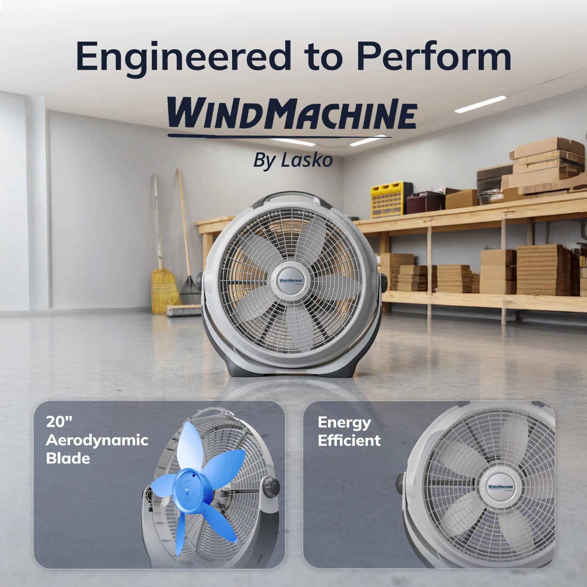 Lasko Wind Machine 20" Air Circulator Fan: 3-Speed, Pivoting, Gray - Image 3