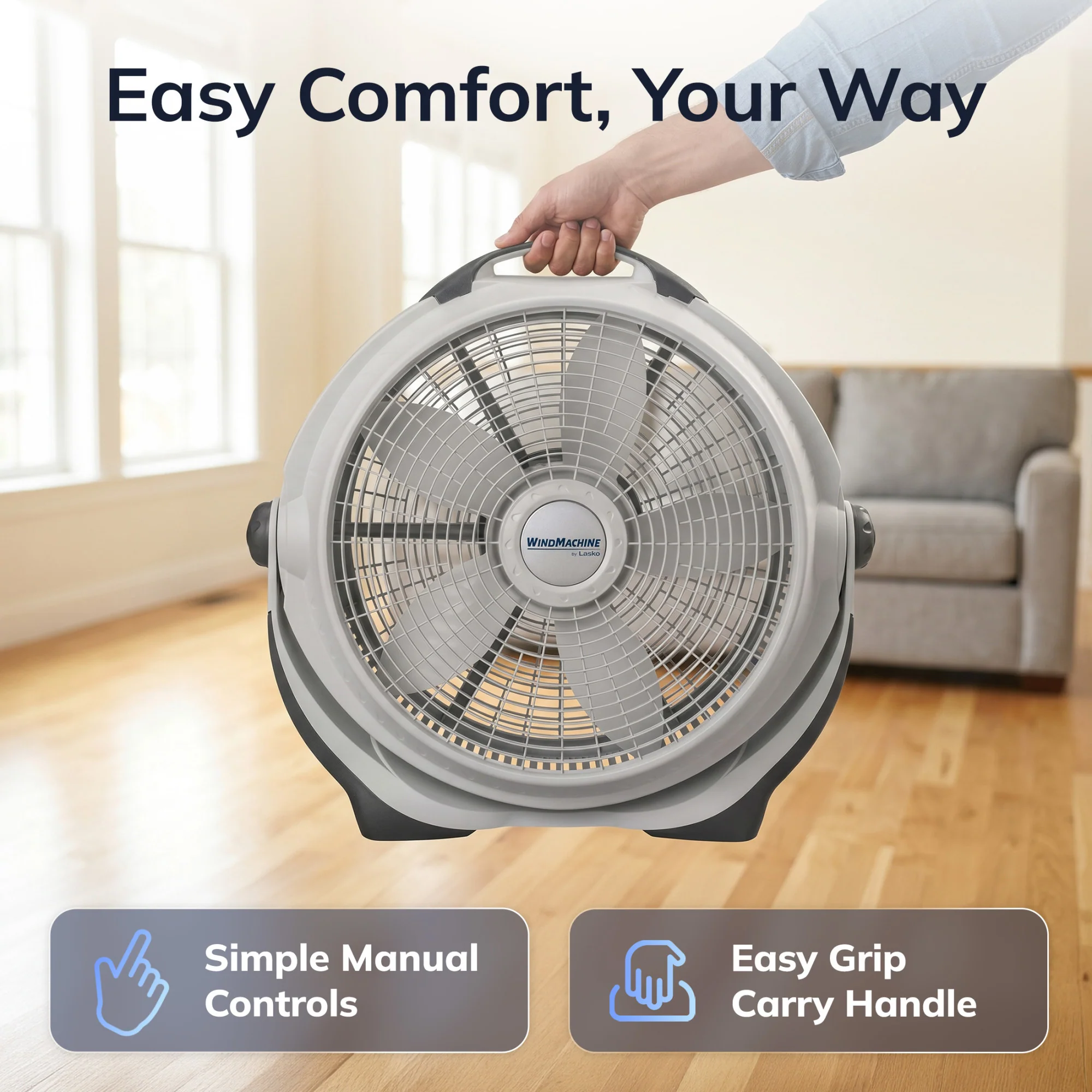 Lasko Wind Machine 20" Air Circulator Fan: 3-Speed, Pivoting, Gray - Image 6