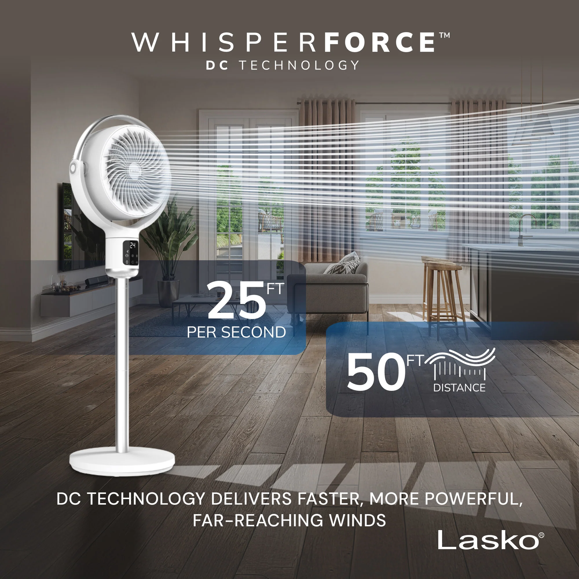 Lasko Whirlwind 7" DC Pedestal Fan: Dual Oscillation, 24-Speed, Remote, Timer, White - Image 4
