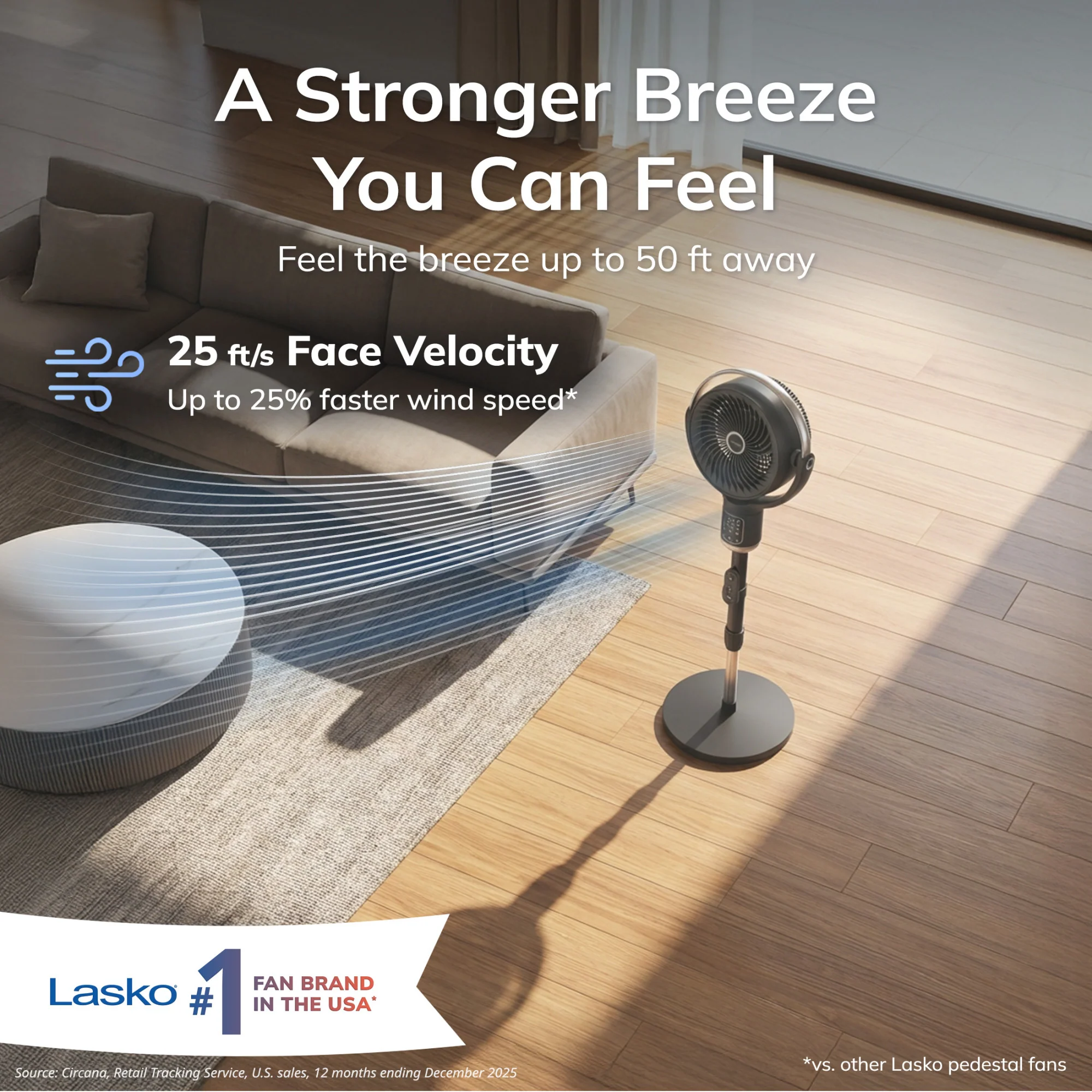 Lasko Whirlwind 7" DC Pedestal Fan: Dual Oscillation, 24-Speed, Remote, Timer, Black - Image 2