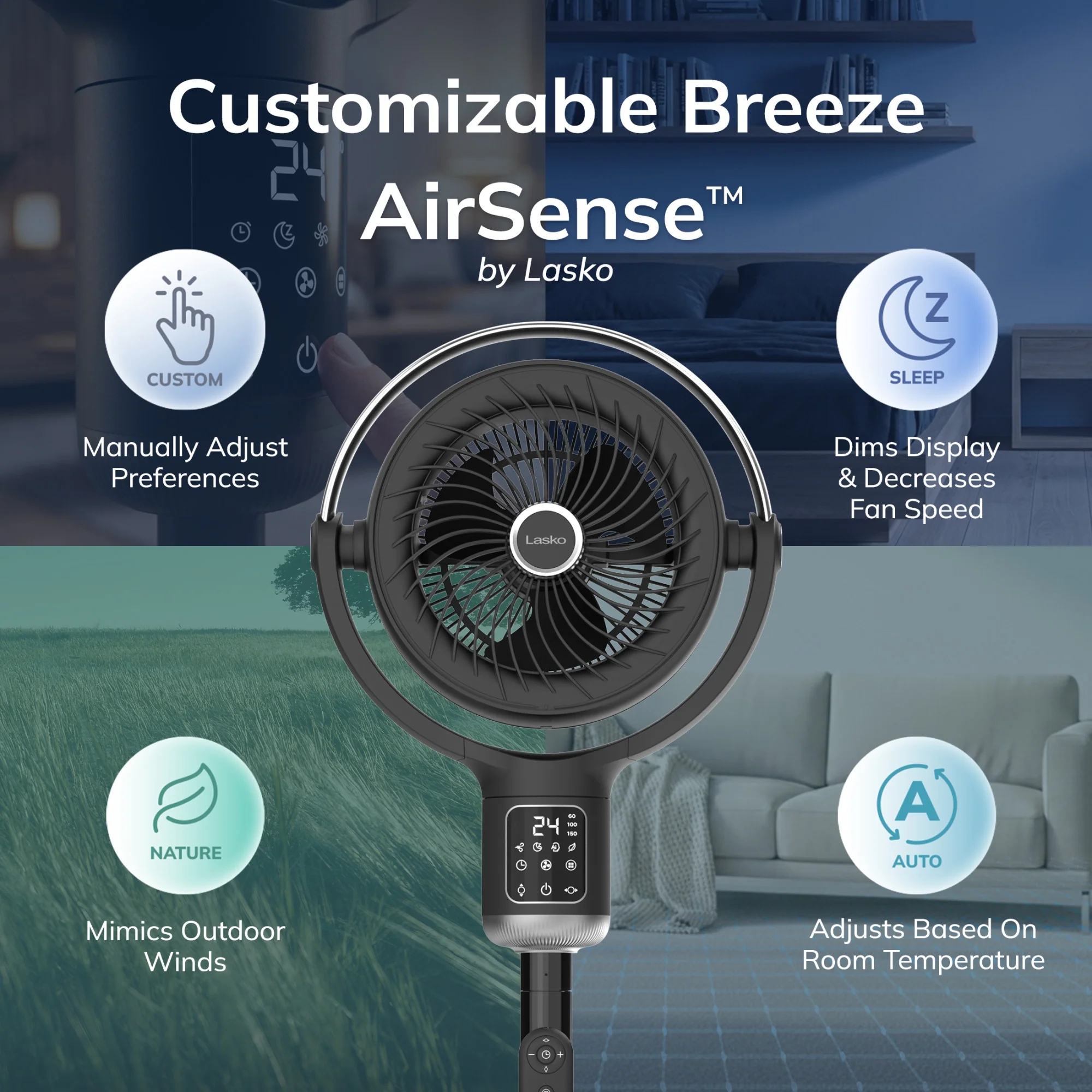 Lasko Whirlwind 7" DC Pedestal Fan: Dual Oscillation, 24-Speed, Remote, Timer, Black - Image 4