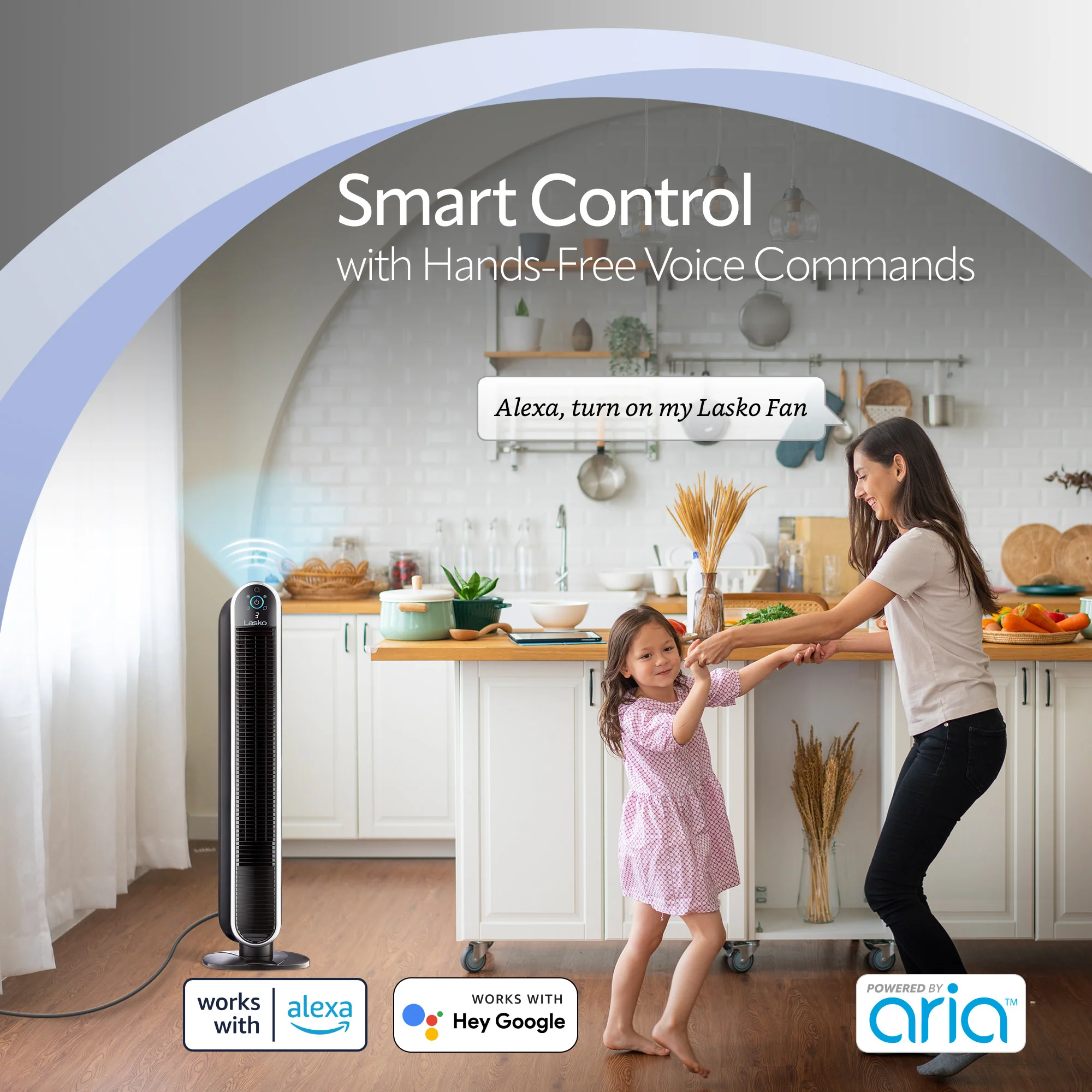 Lasko 40" Smart Tower Fan: Oscillating, 5-Speed, Timer, Wi-Fi, Black - Image 7