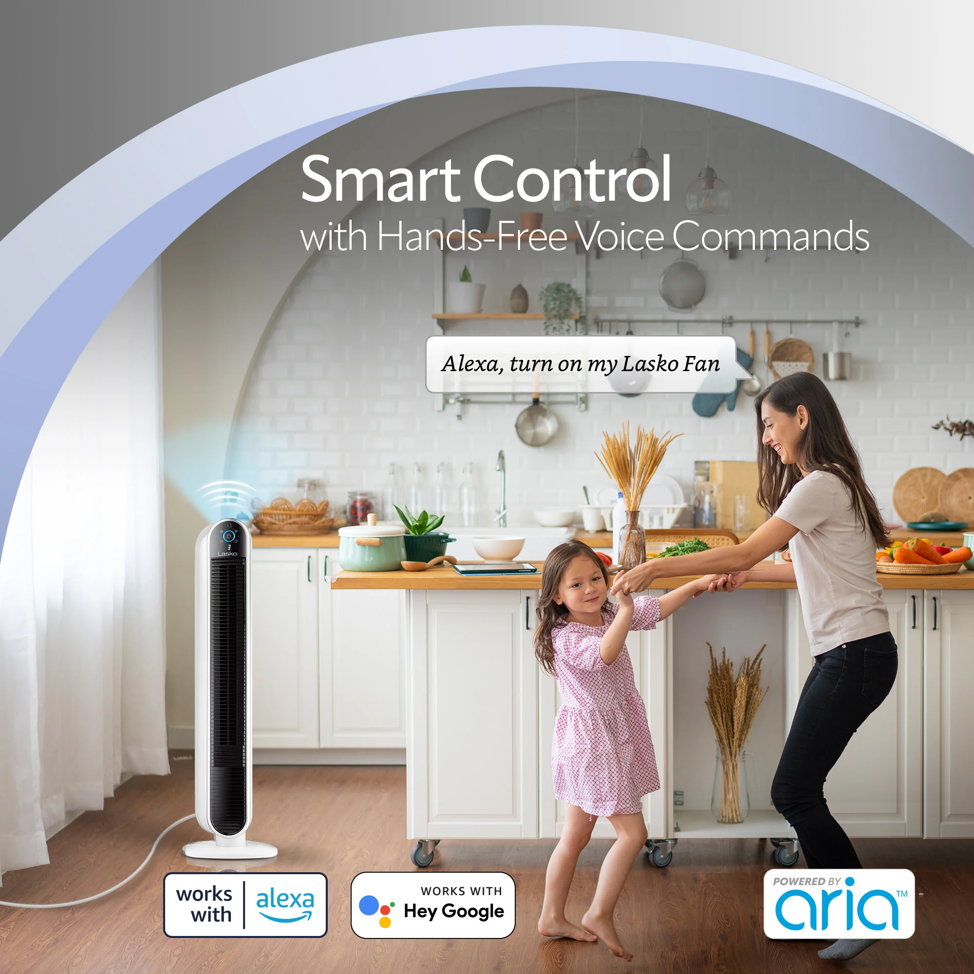 Lasko 40" Smart Tower Fan: Oscillating, 5-Speed, Timer, Wi-Fi, White - Image 7