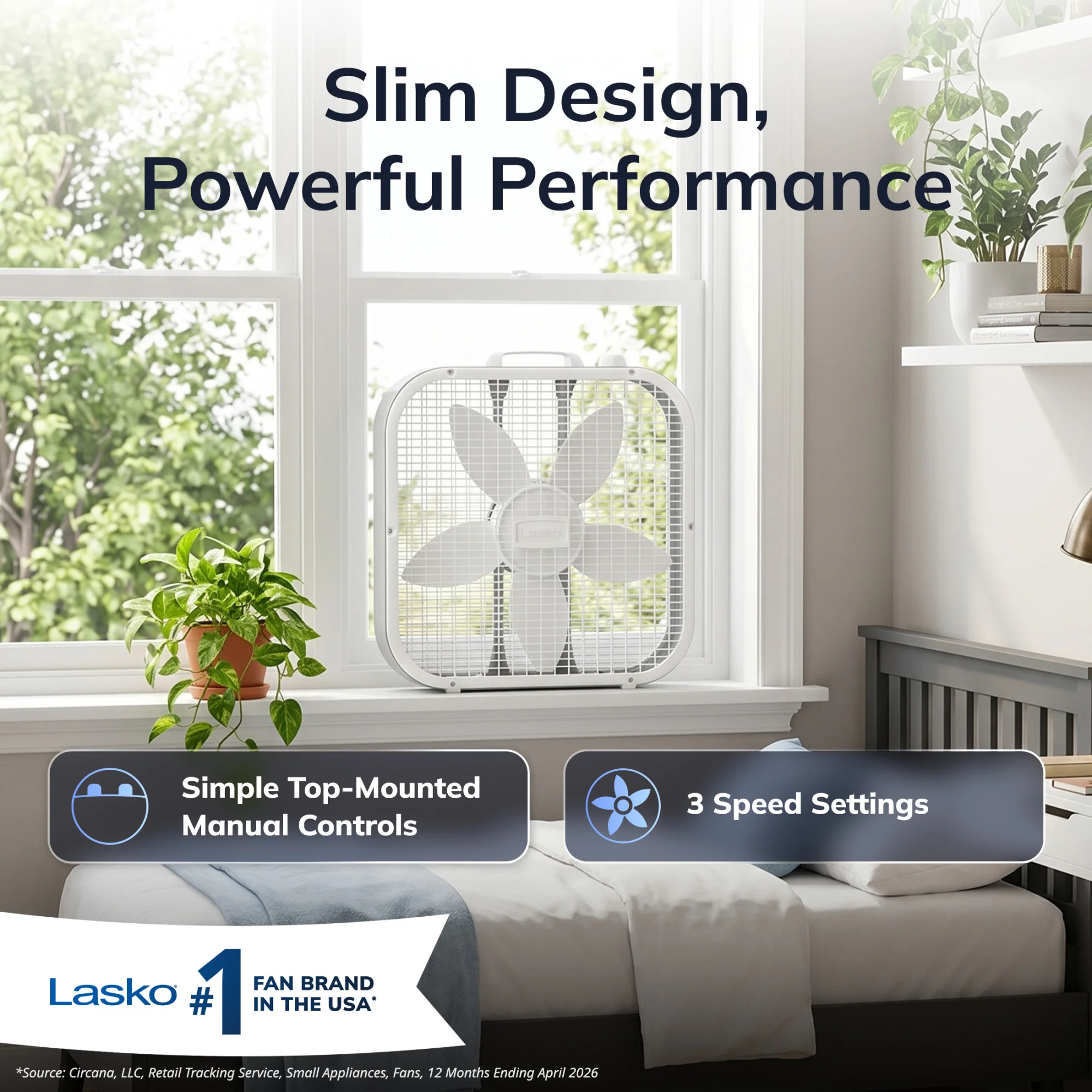 Lasko 20" Box Fan: 3-Speed, Weather-Resistant Motor, White - Image 3