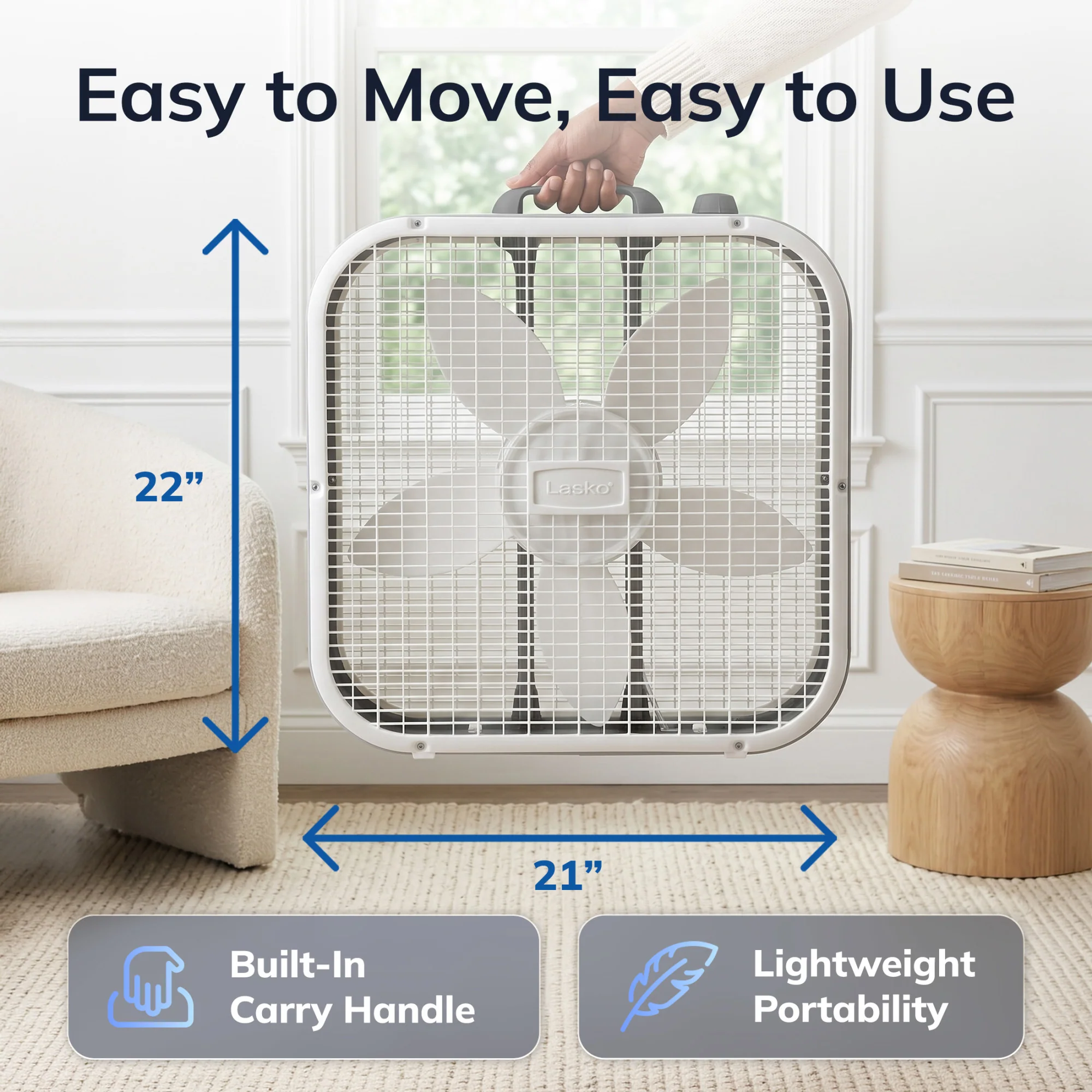 Lasko 20" Box Fan: 3-Speed, Weather-Resistant Motor, White - Image 6