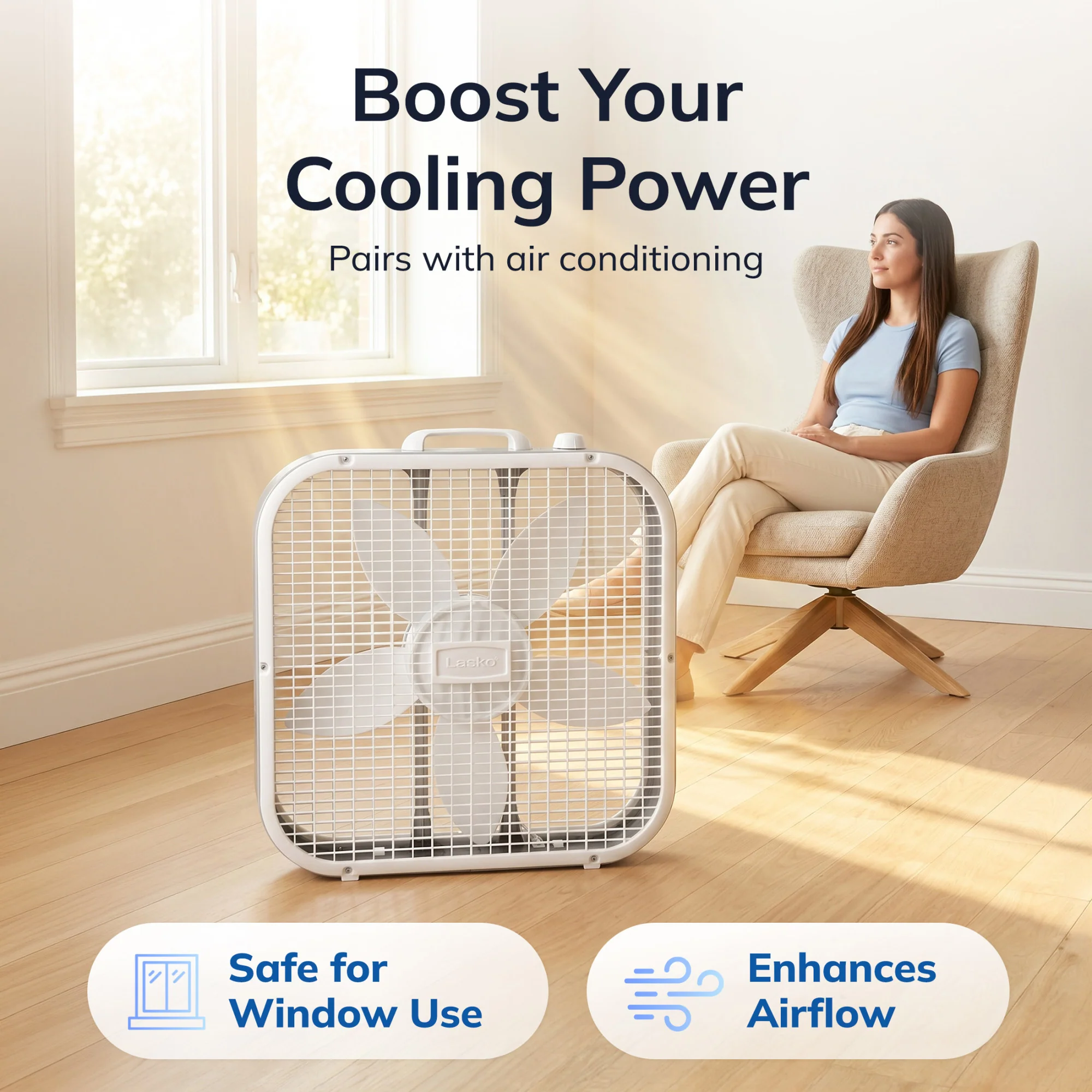Lasko 20" Box Fan: 3-Speed, Weather-Resistant Motor, White - Image 7