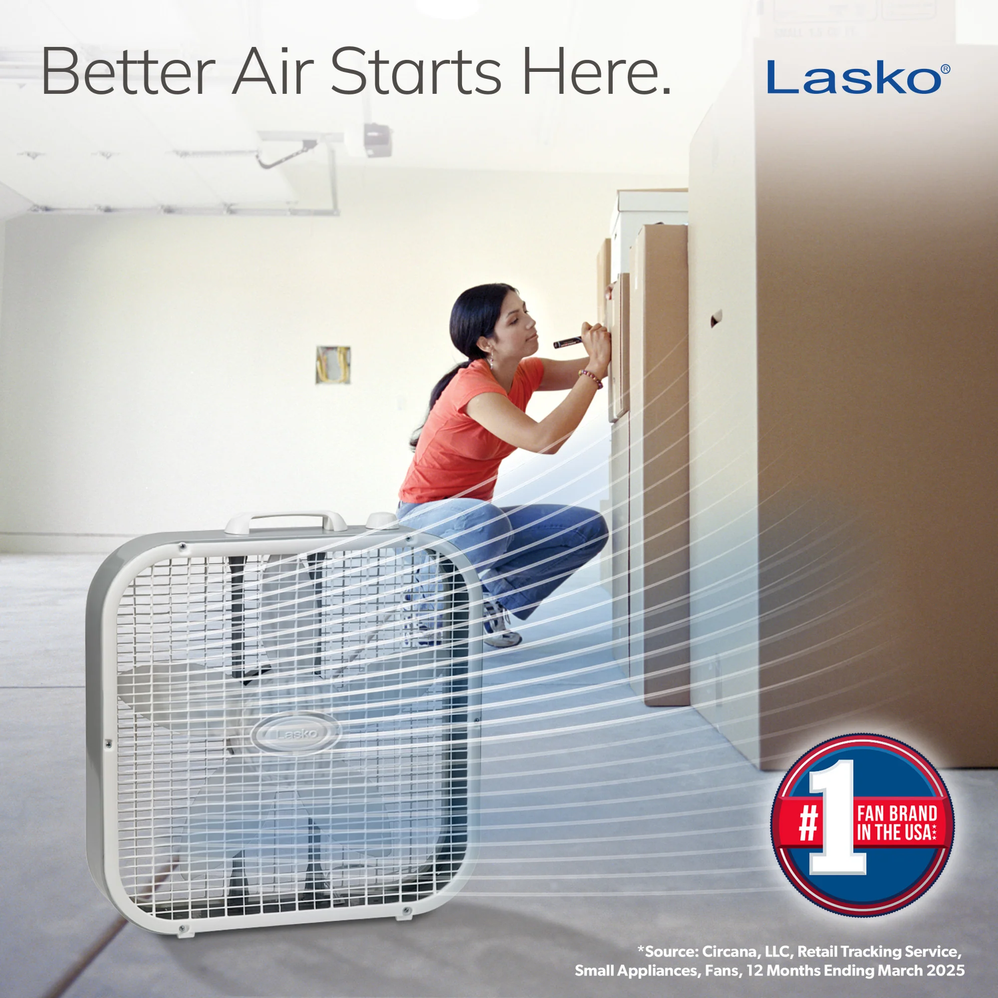 Lasko 20" Box Fan: 3-Speed, Weather-Resistant Motor, Gray - Image 2