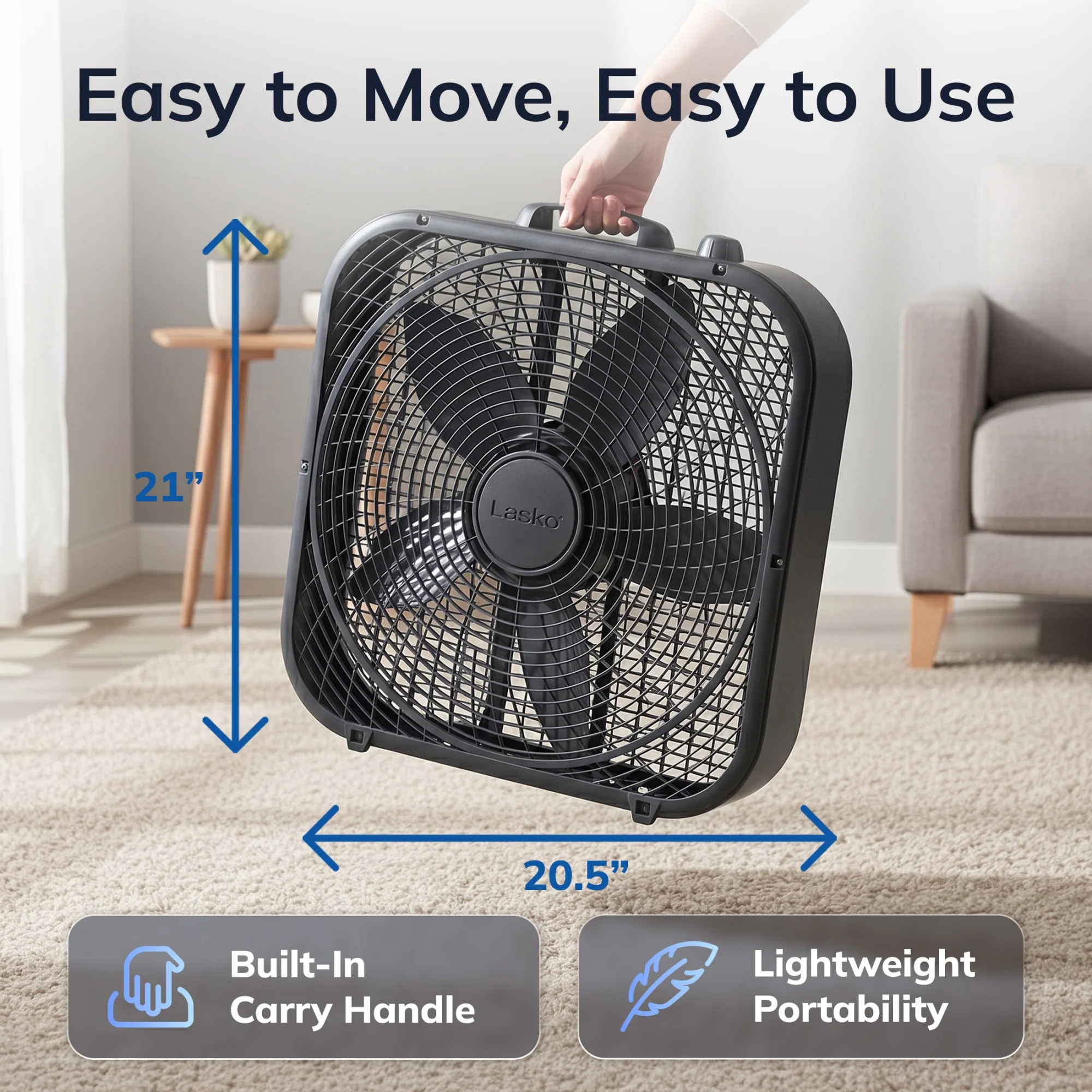 Lasko Cool Colors 20" Box Fan: 3-Speed, Weather-Resistant Motor, Black - Image 6
