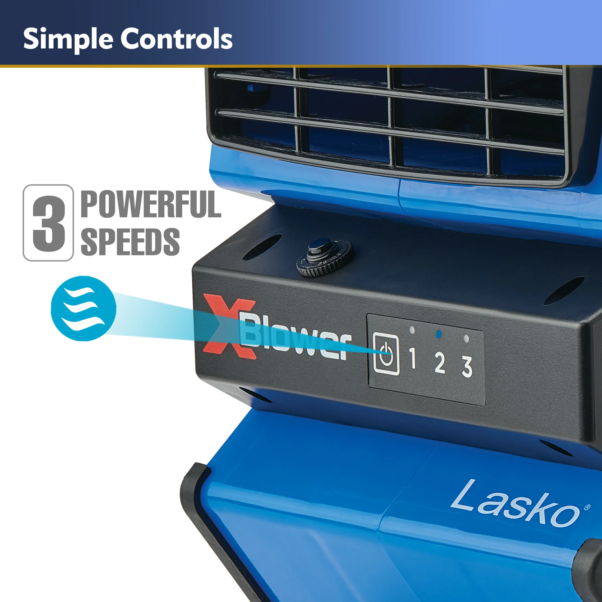 Lasko X-Blower 11" Air Mover Blower Fan: 3-Speed, High Velocity, 1 Outlet, Blue - Image 3