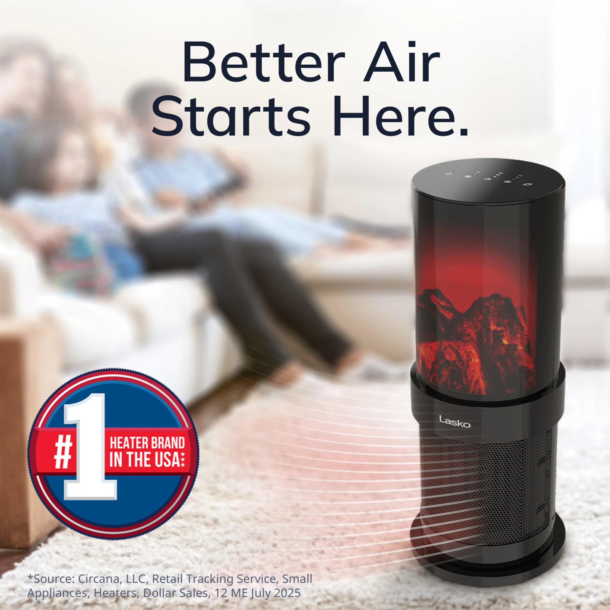 Lasko 20" Ceramic Fireplace Tower Space Heater, Oscillating, 2-Speed, Black - Image 2