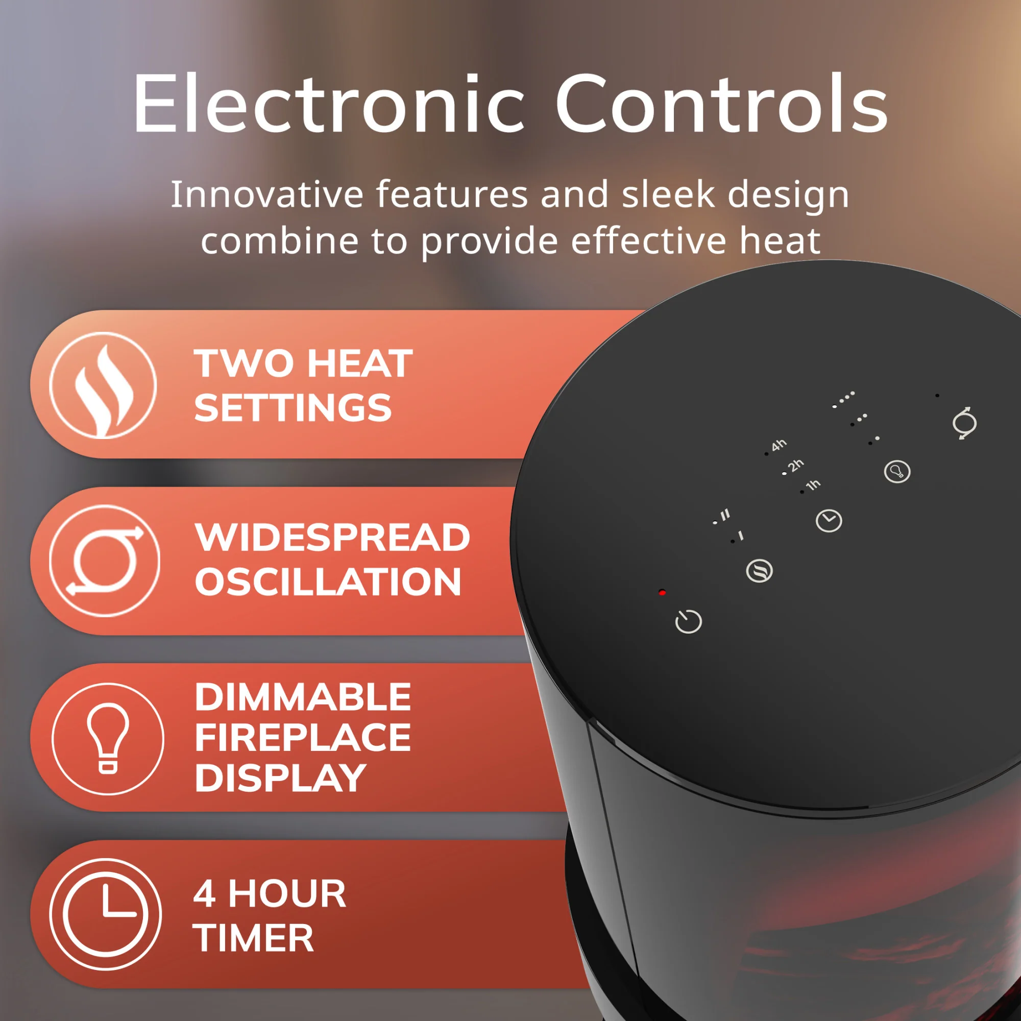 Lasko 20" Ceramic Fireplace Tower Space Heater, Oscillating, 2-Speed, Black - Image 5
