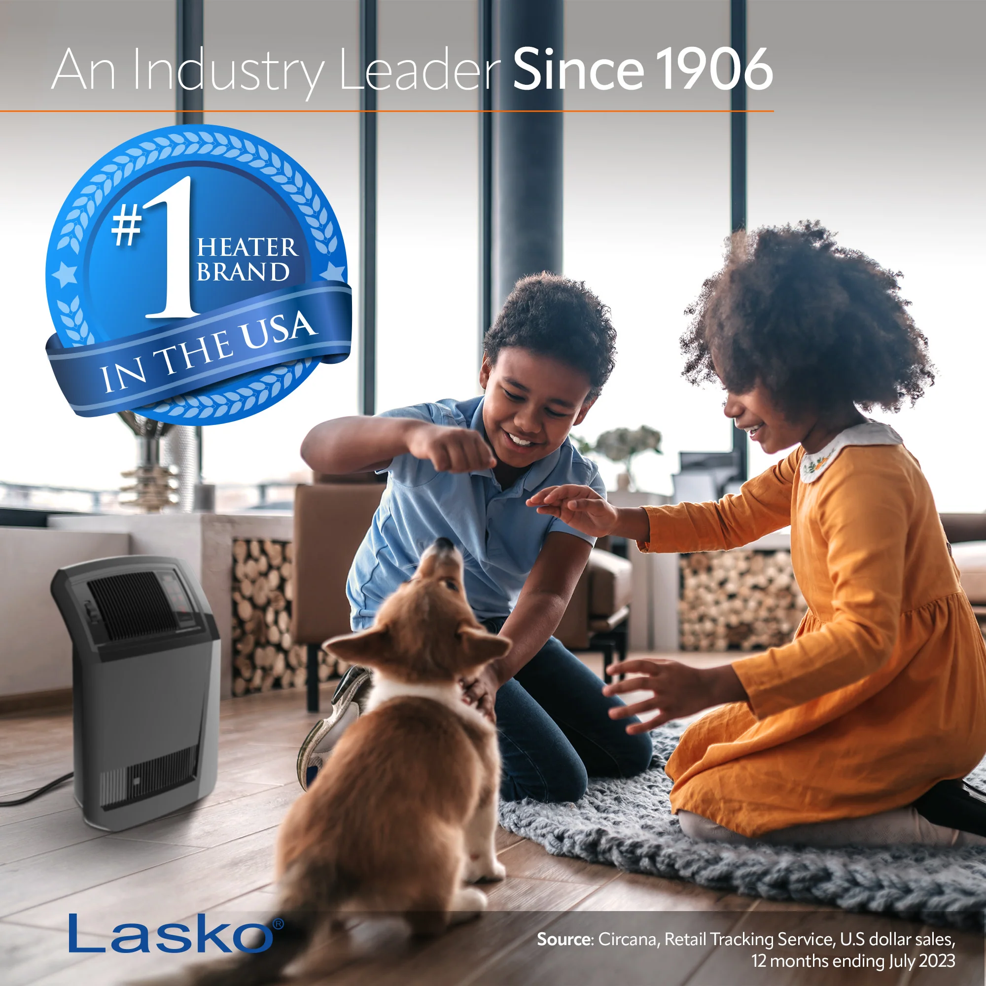 Lasko CC24925 24" Cyclonic Ceramic Full Room Space Heater, Black - Image 2
