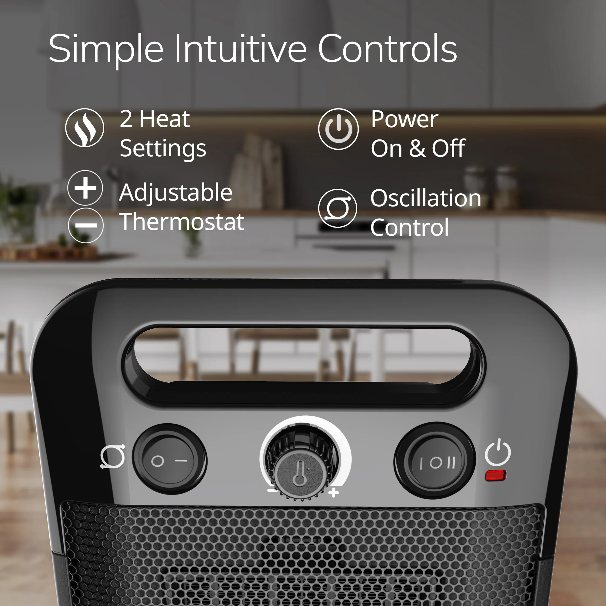 Lasko CD12100 Oscillating Personal Space Heater with Adjustable Thermostat, Black - Image 5
