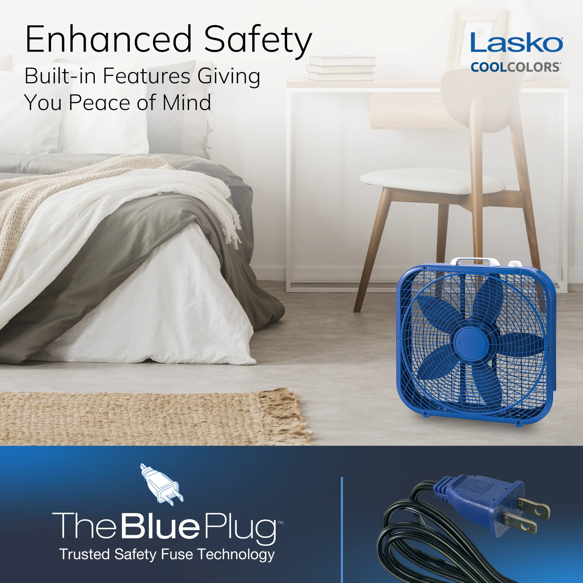 Lasko Cool Colors 20" Box Fan: 3-Speed, Weather-Resistant Motor, Blue - Image 6