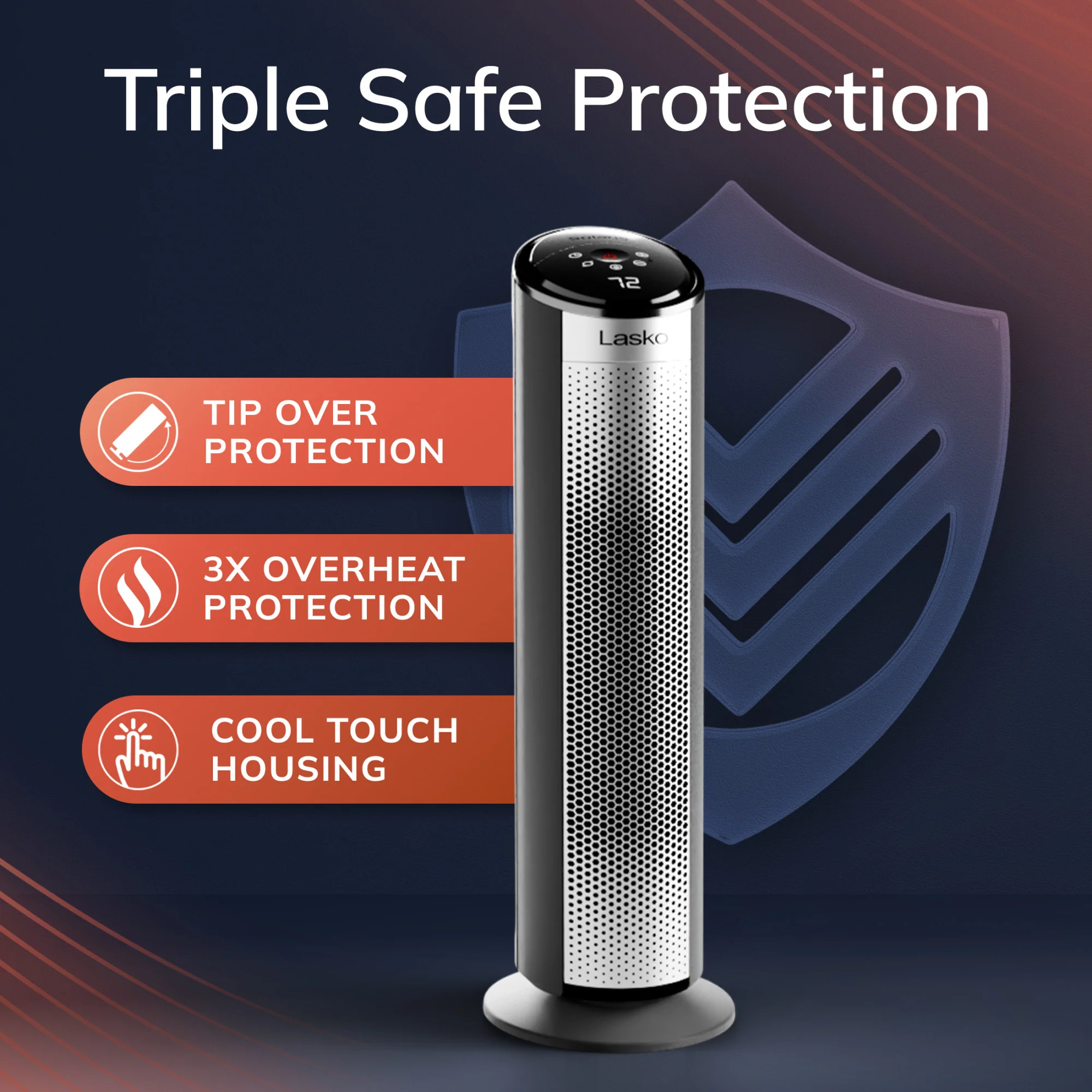 Lasko Elite 22" Tower Heater (3 heat settings, remote, timer, tip-over switch, child lock, black) - Image 4