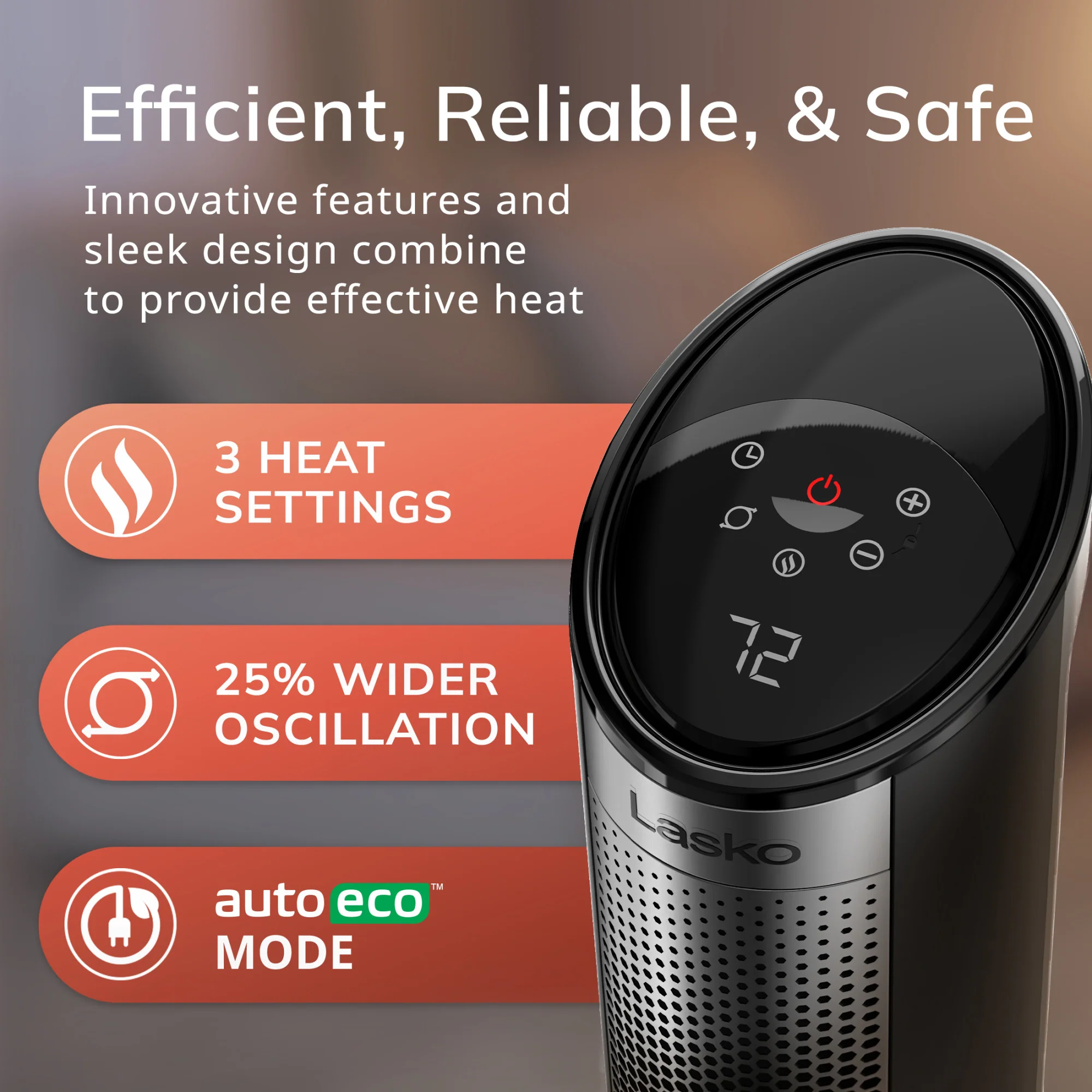 Lasko Elite 22" Tower Heater (3 heat settings, remote, timer, tip-over switch, child lock, black) - Image 7