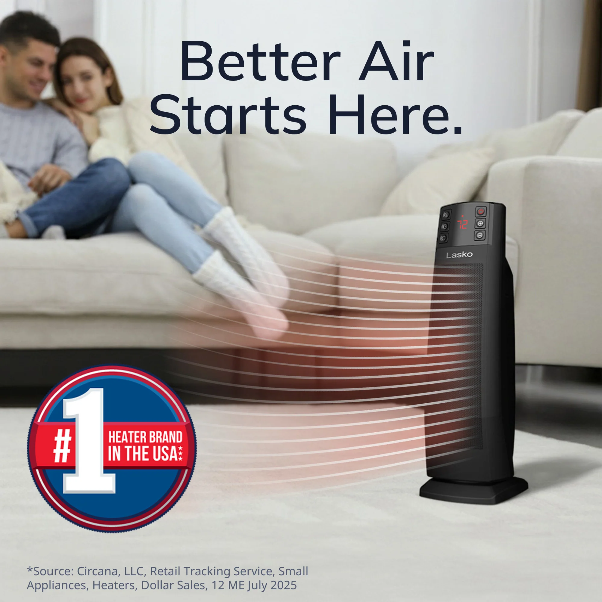 Lasko CT22850 1500W Ceramic Tower Space Heater with Tip-Switch and Remote: Black - Image 2