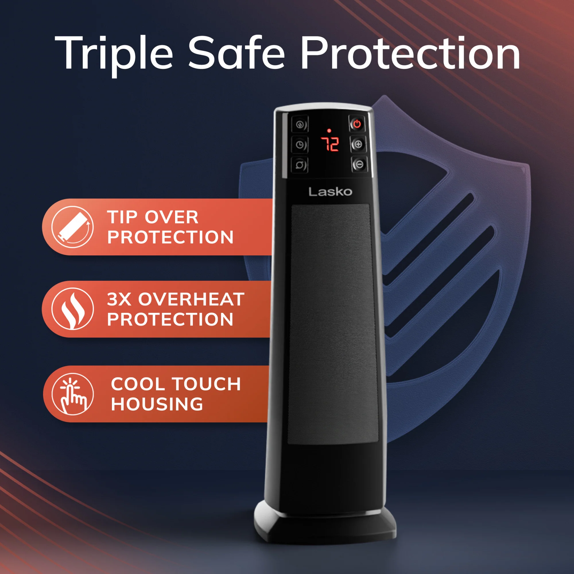 Lasko CT22850 1500W Ceramic Tower Space Heater with Tip-Switch and Remote: Black - Image 3