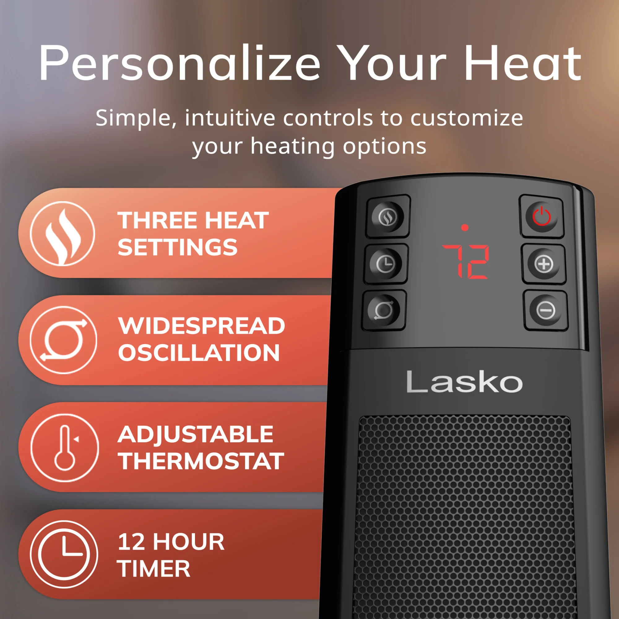 Lasko CT22850 1500W Ceramic Tower Space Heater with Tip-Switch and Remote: Black - Image 5