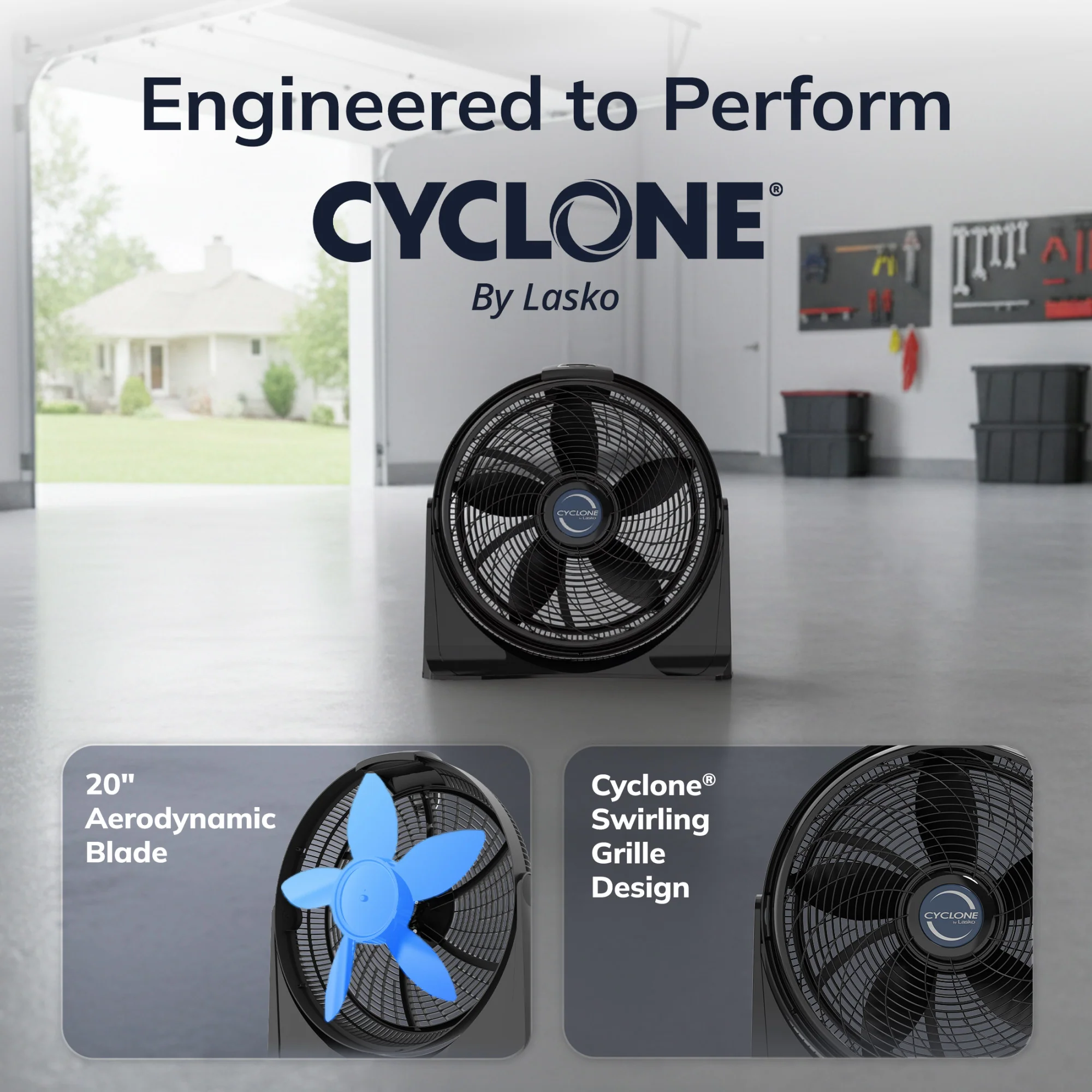 Lasko Cyclone 20" Air Circulator Fan: Wall Mount, 4-Speed, Remote, Black - Image 3
