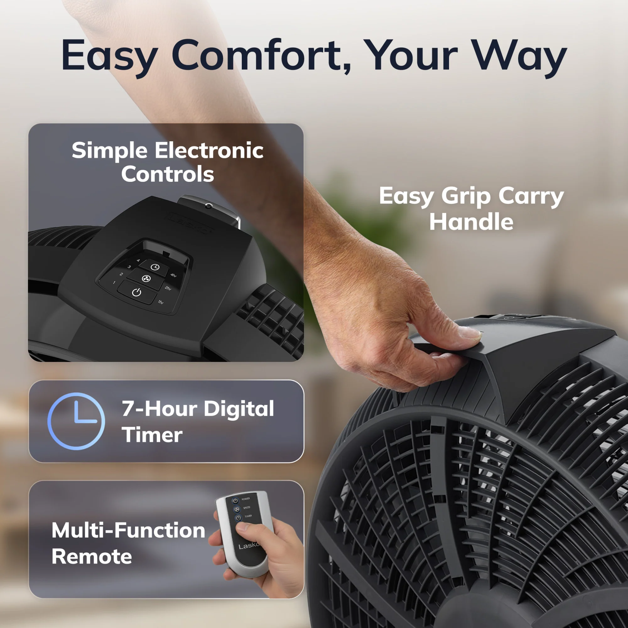 Lasko Cyclone 20" Air Circulator Fan: Wall Mount, 4-Speed, Remote, Black - Image 6