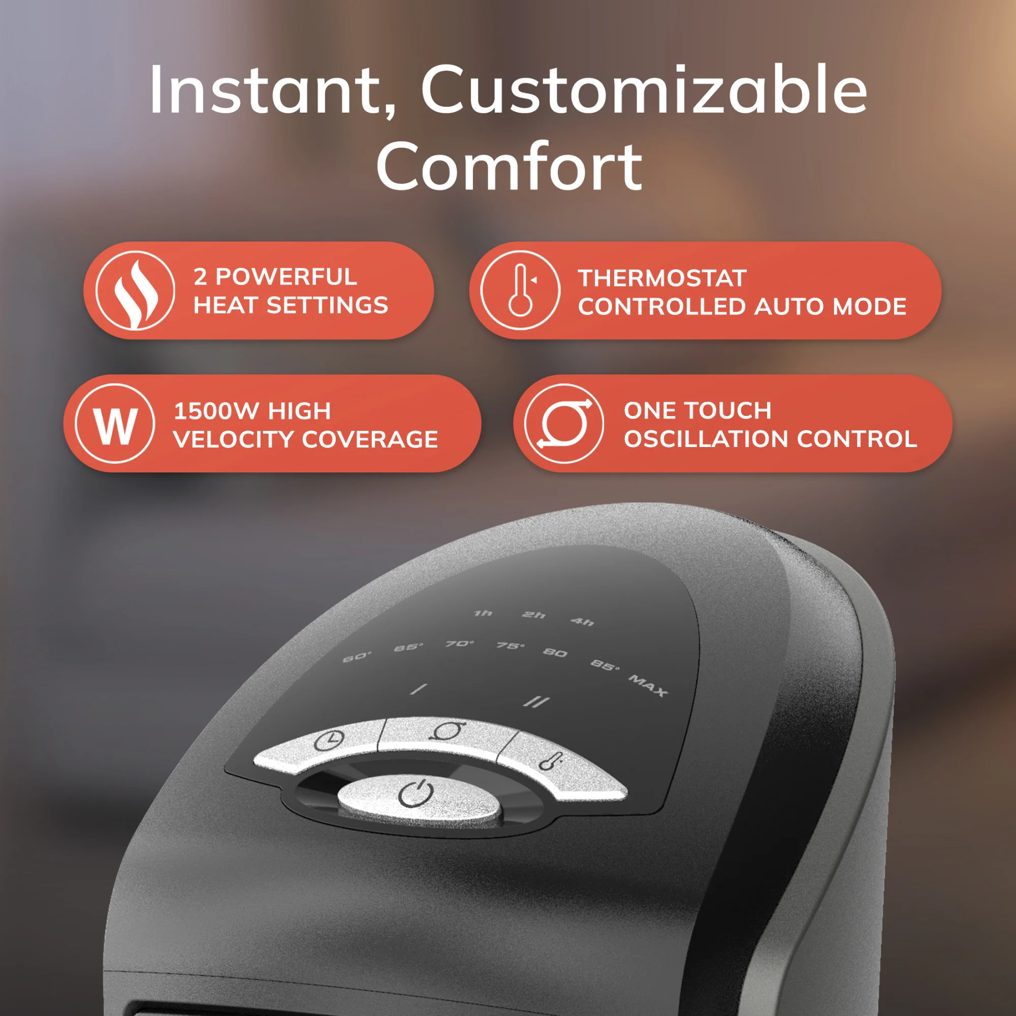 Lasko 23" Ceramic Tower Space Heater, Oscillating, 2-Speed, Remote, Silver - Image 4