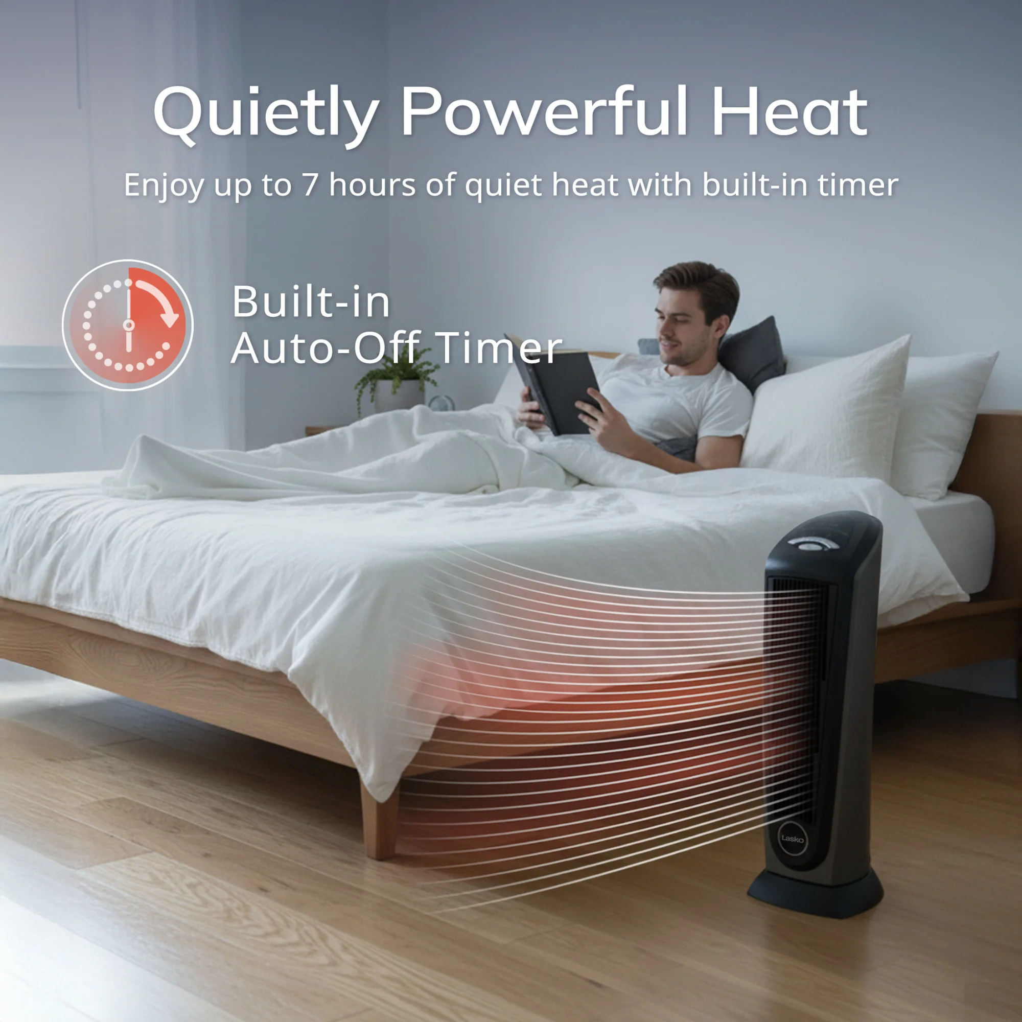 Lasko 23" Ceramic Tower Space Heater, Oscillating, 2-Speed, Remote, Silver - Image 5