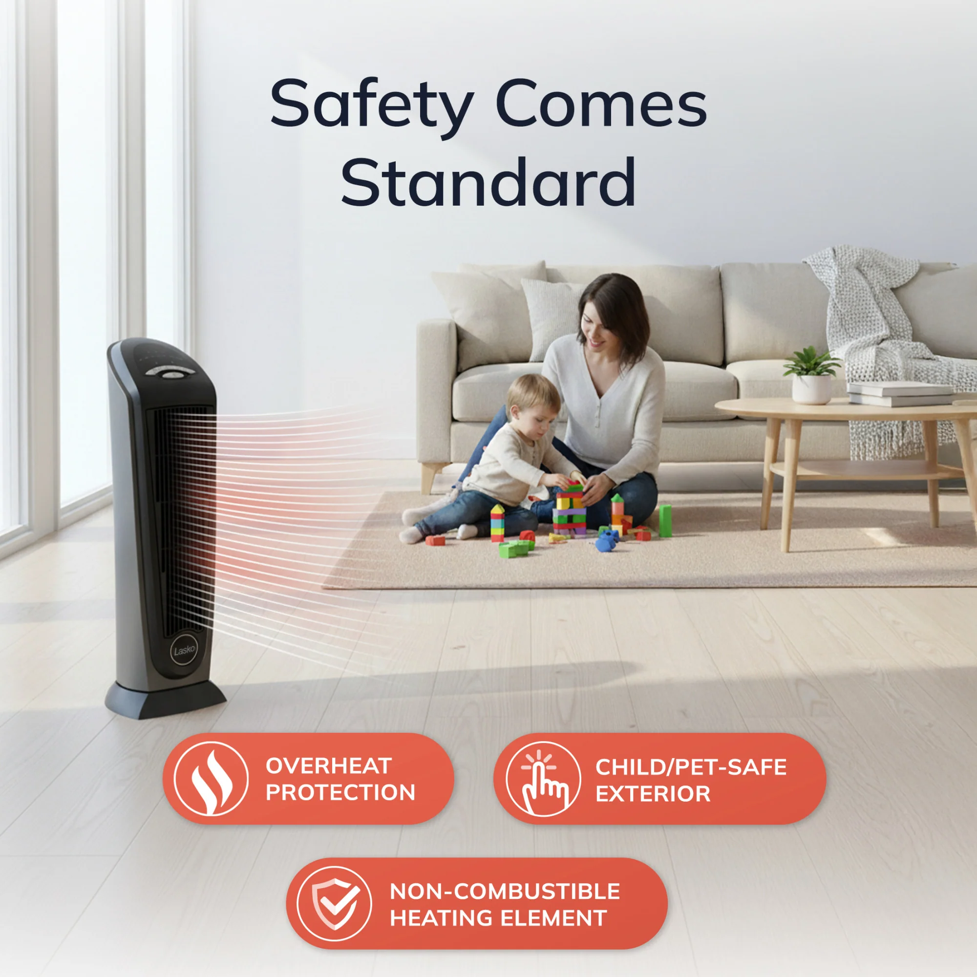 Lasko 23" Ceramic Tower Space Heater, Oscillating, 2-Speed, Remote, Silver - Image 7