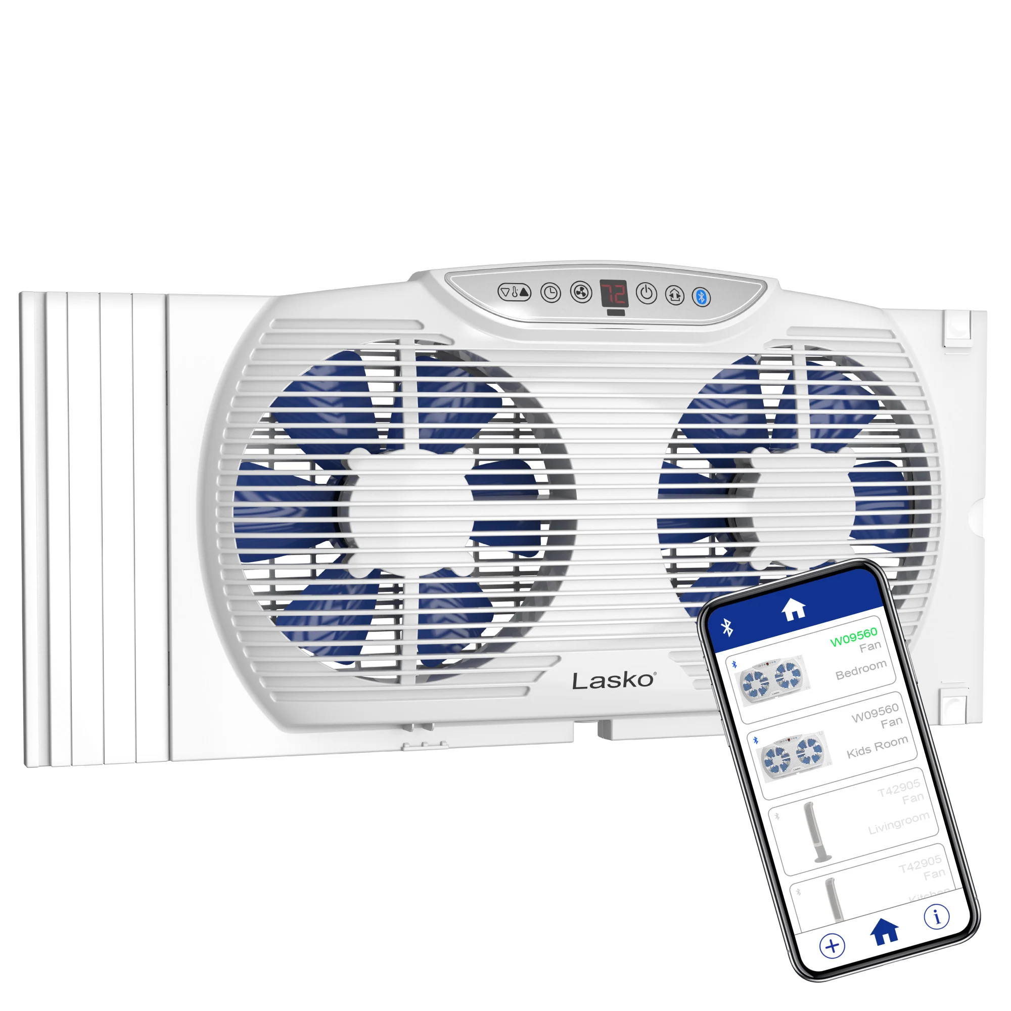 Lasko Twin Window Fan: 3-Speed, Electrically Reversible, Bluetooth, White