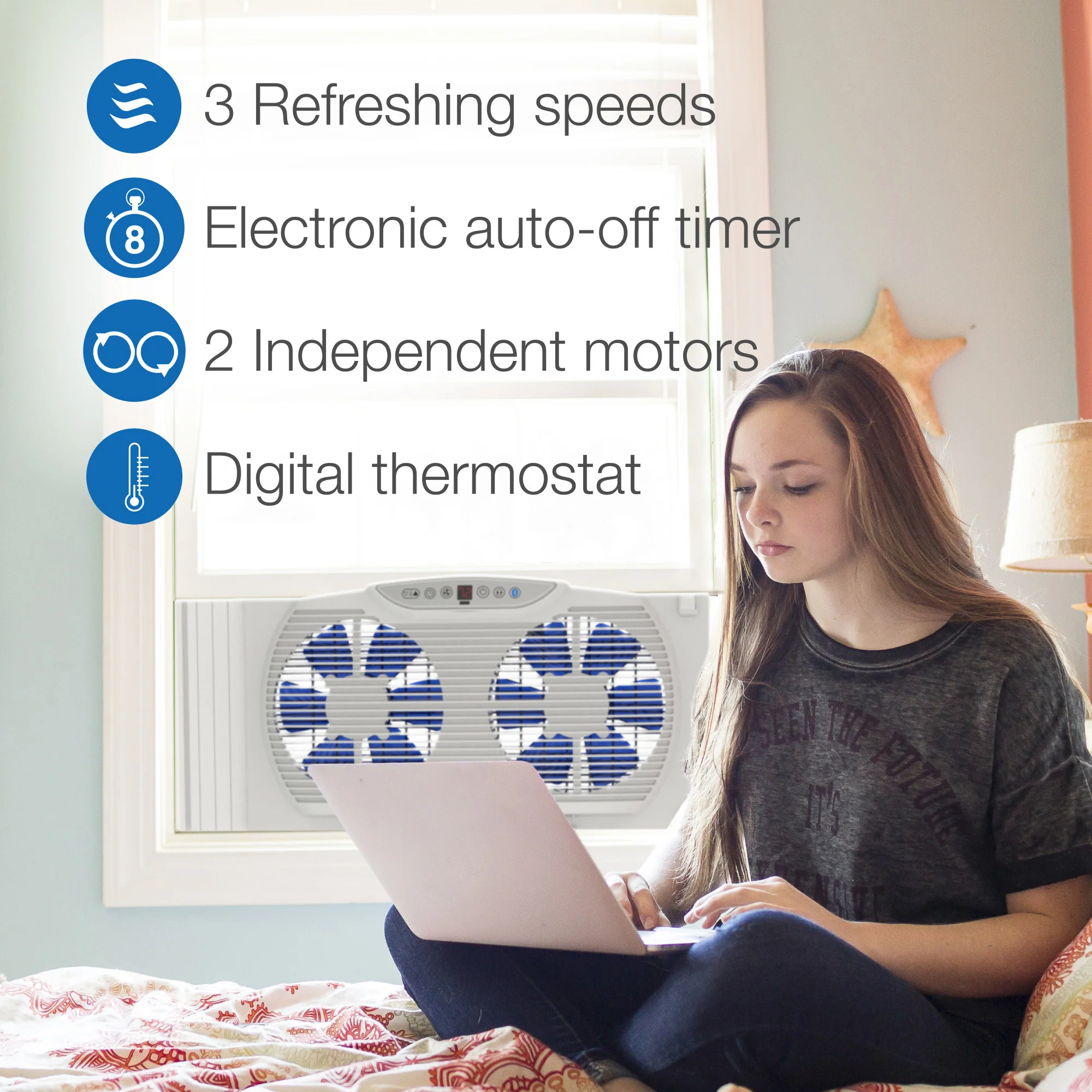 Lasko Twin Window Fan: 3-Speed, Electrically Reversible, Bluetooth, White - Image 4