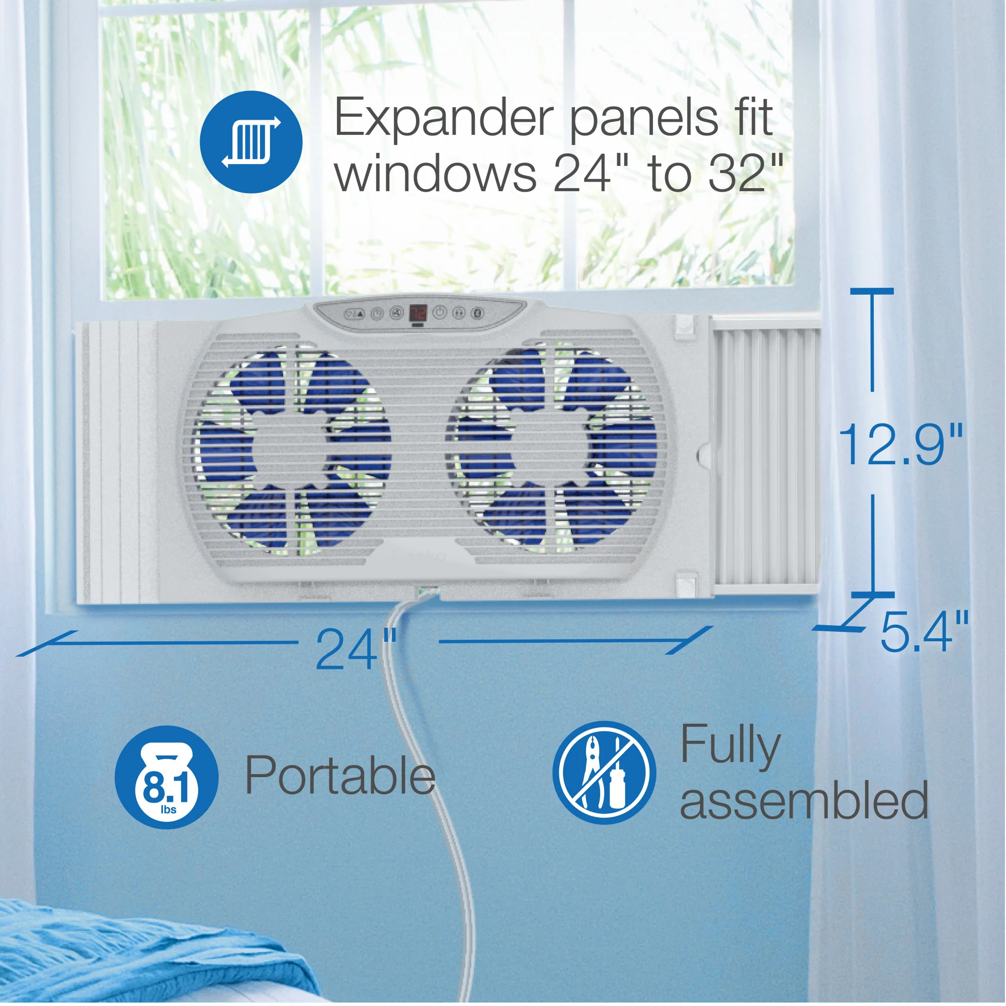 Lasko Twin Window Fan: 3-Speed, Electrically Reversible, Bluetooth, White - Image 6