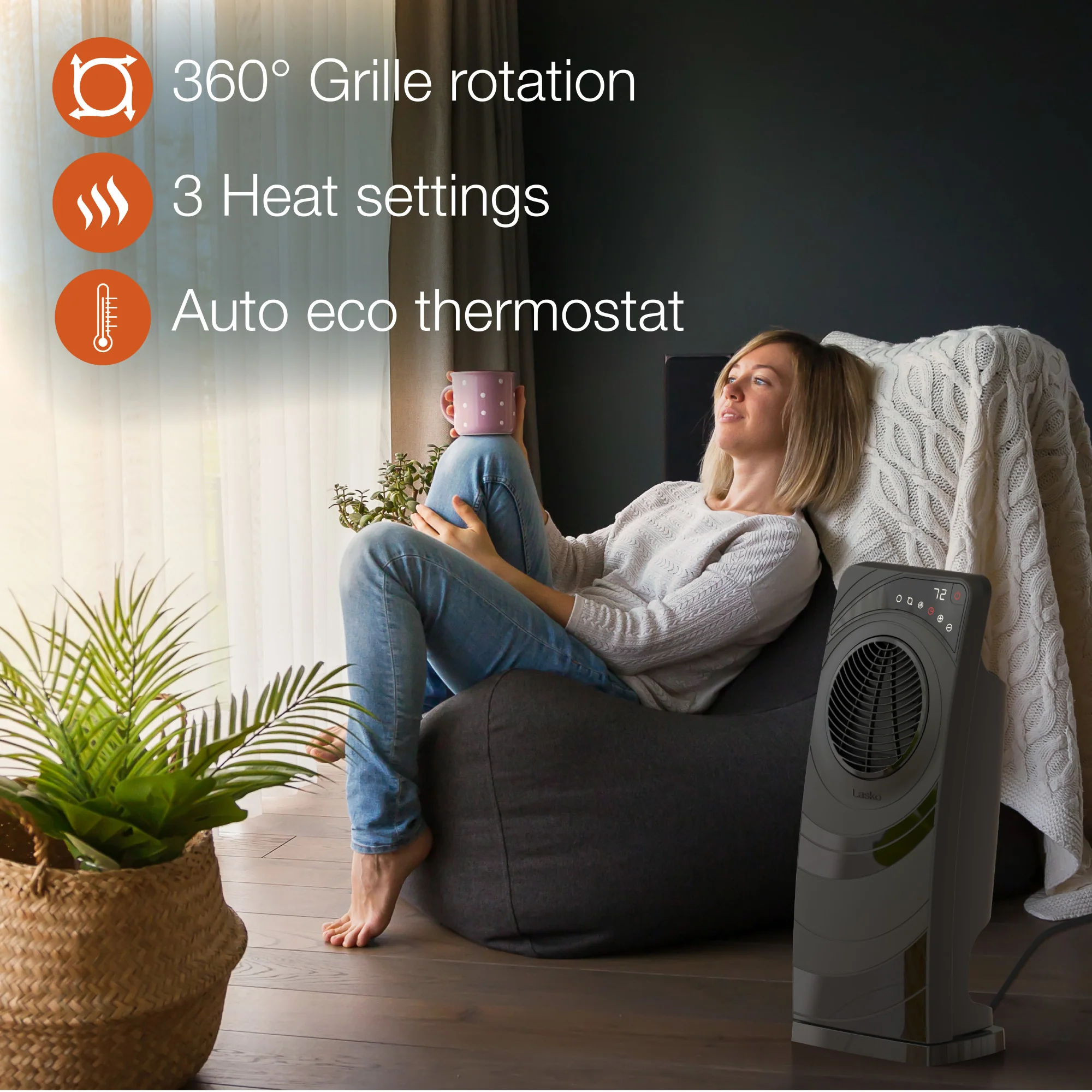 Lasko Elite 23" Ceramic Console Heater (3 heat settings, remote, timer, thermostat, black) - Image 4