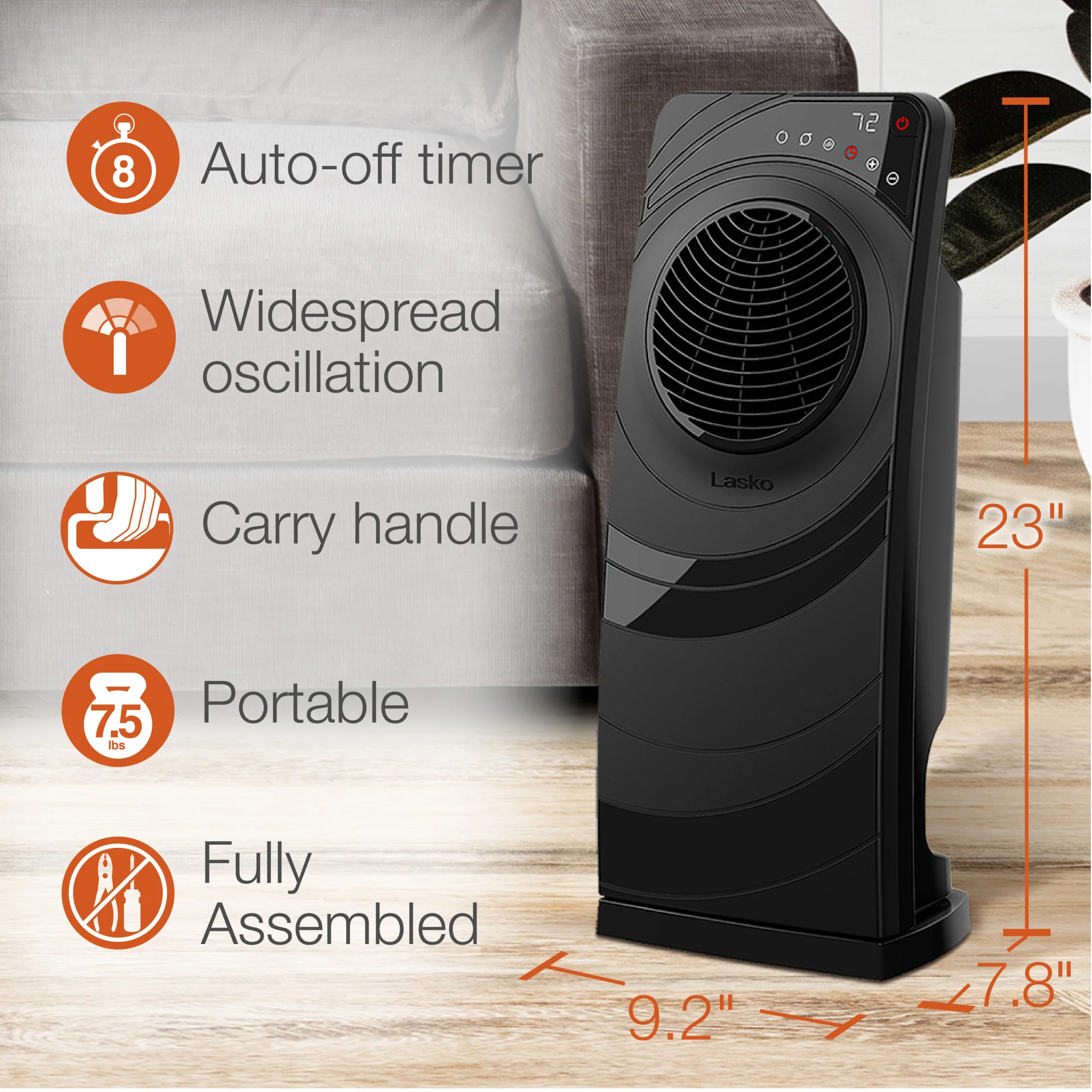 Lasko Elite 23" Ceramic Console Heater (3 heat settings, remote, timer, thermostat, black) - Image 6