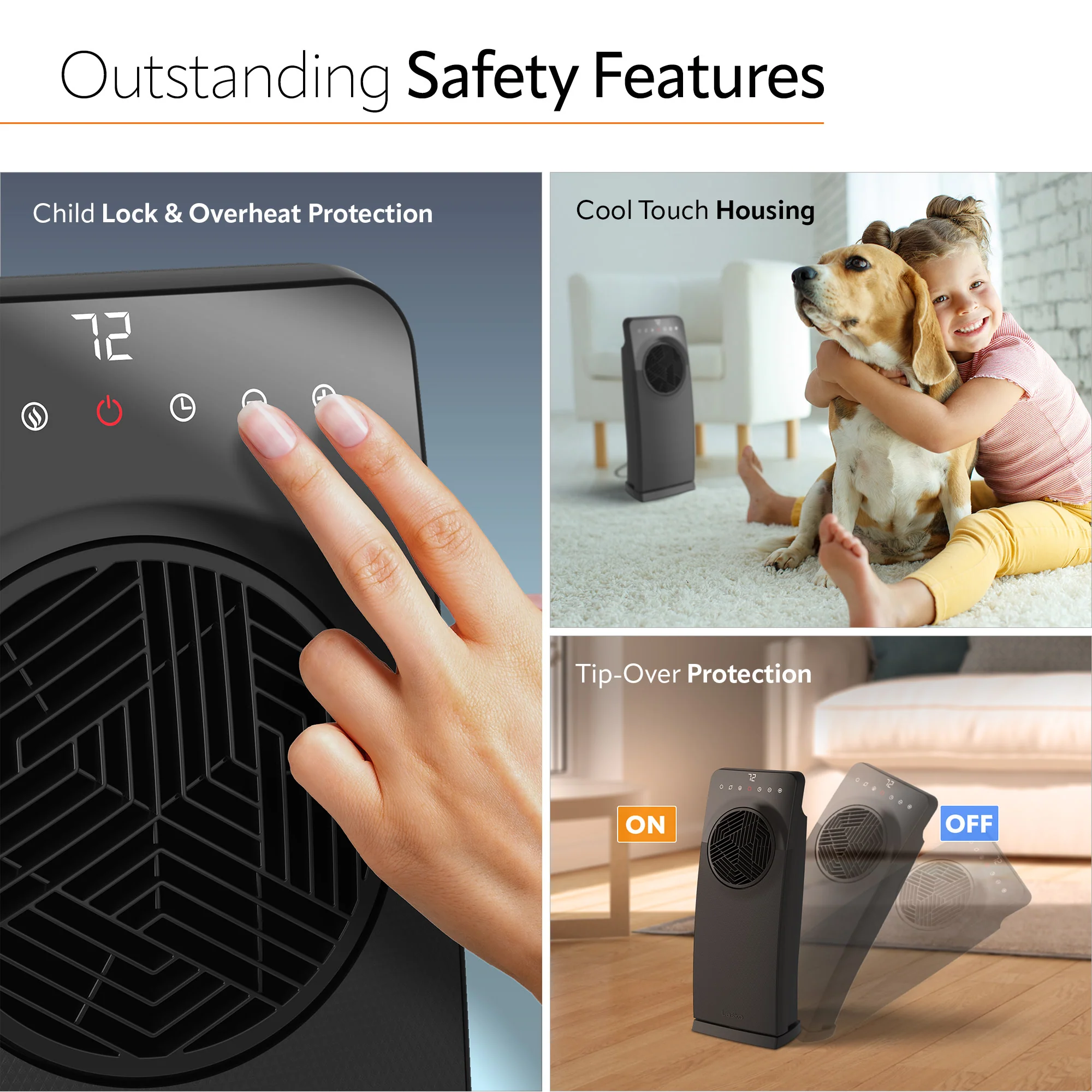 Lasko Elite 23" Ceramic Console Heater (3 heat settings, remote, timer, thermostat, black) - Image 4