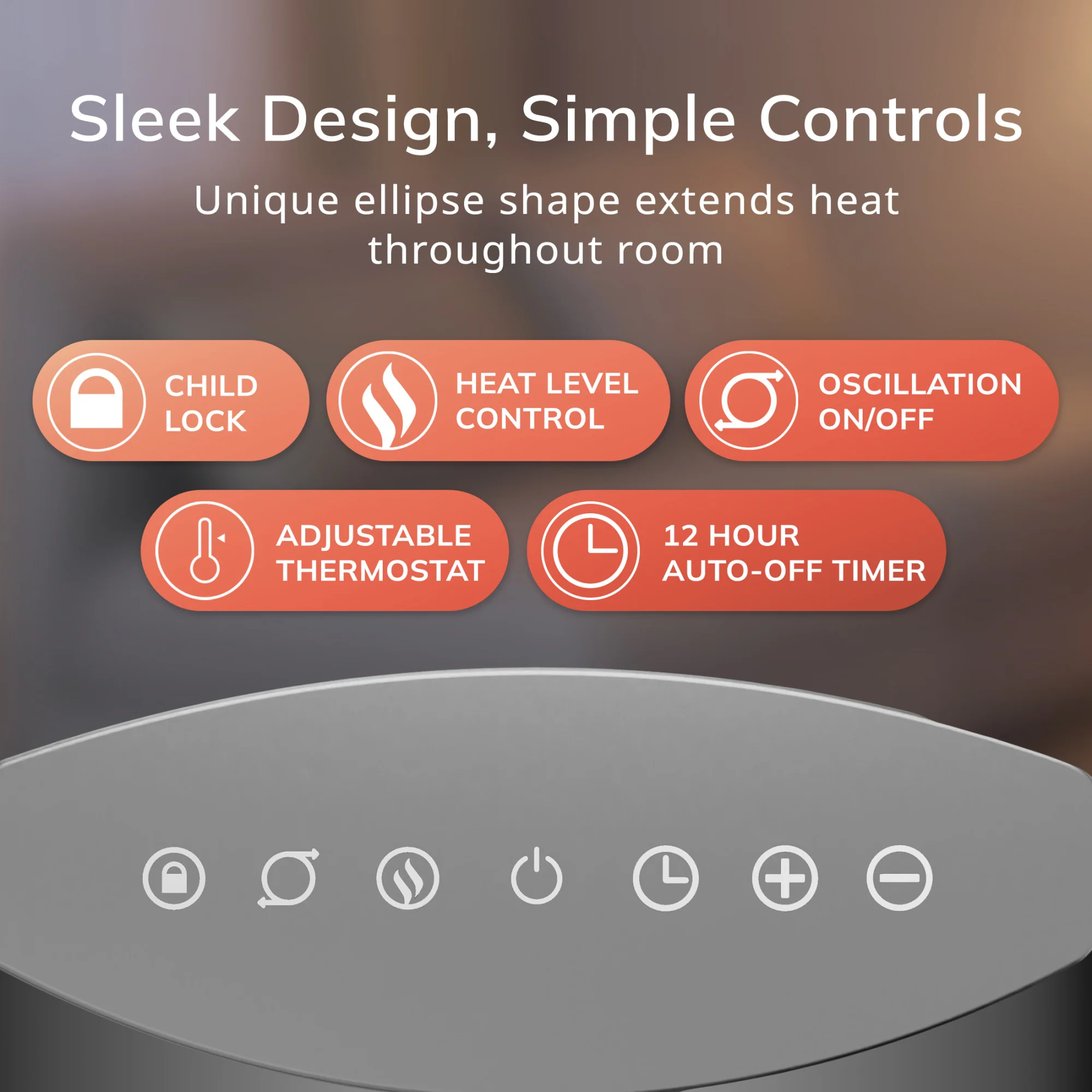 Lasko Ellipse 12" Table Top Heater (remote, timer, thermostat, tip-over switch, child lock, silver) - Image 5