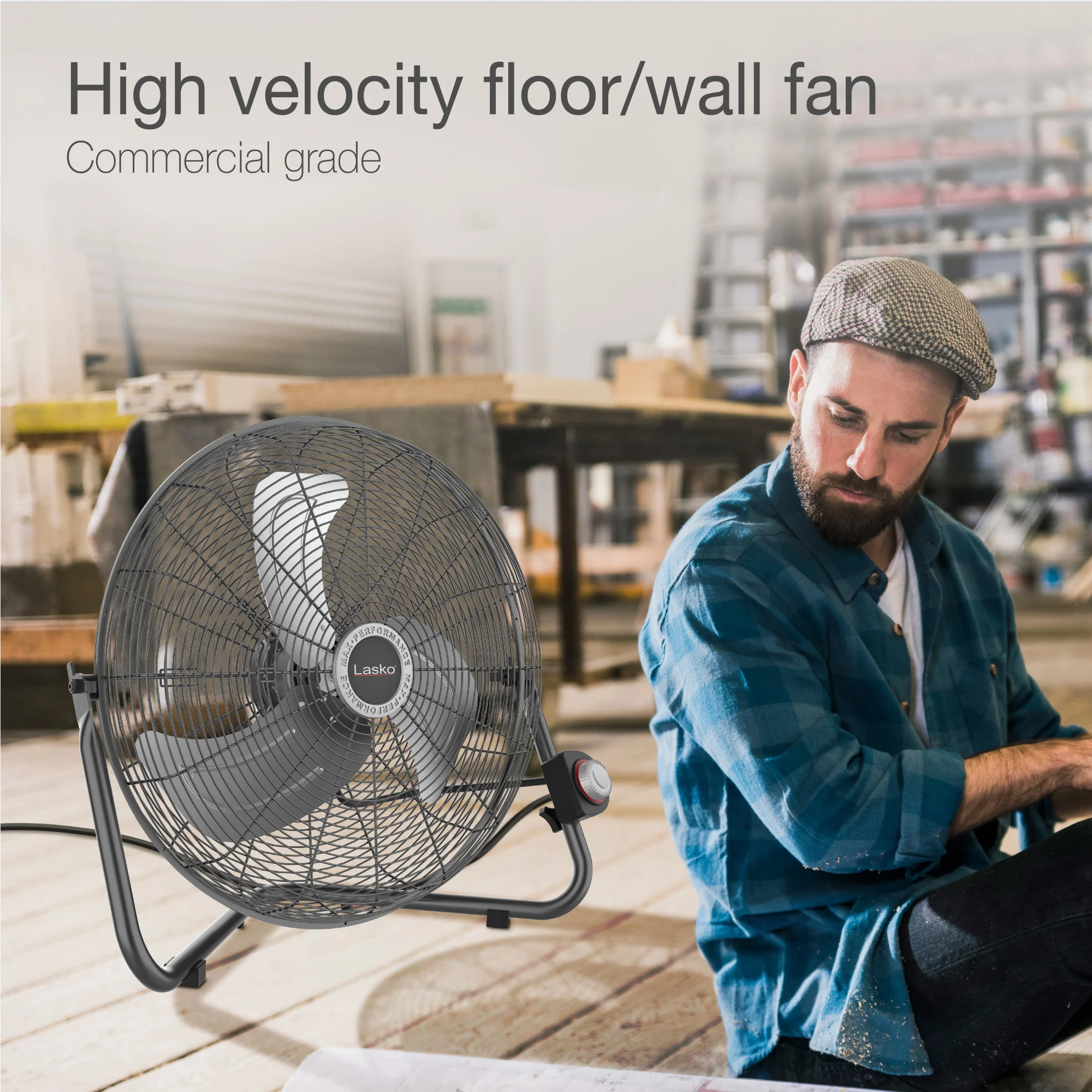 Lasko 20" High Velocity Floor Fan: Wall Mount, 3-Speed, Pivoting, Silver - Image 2