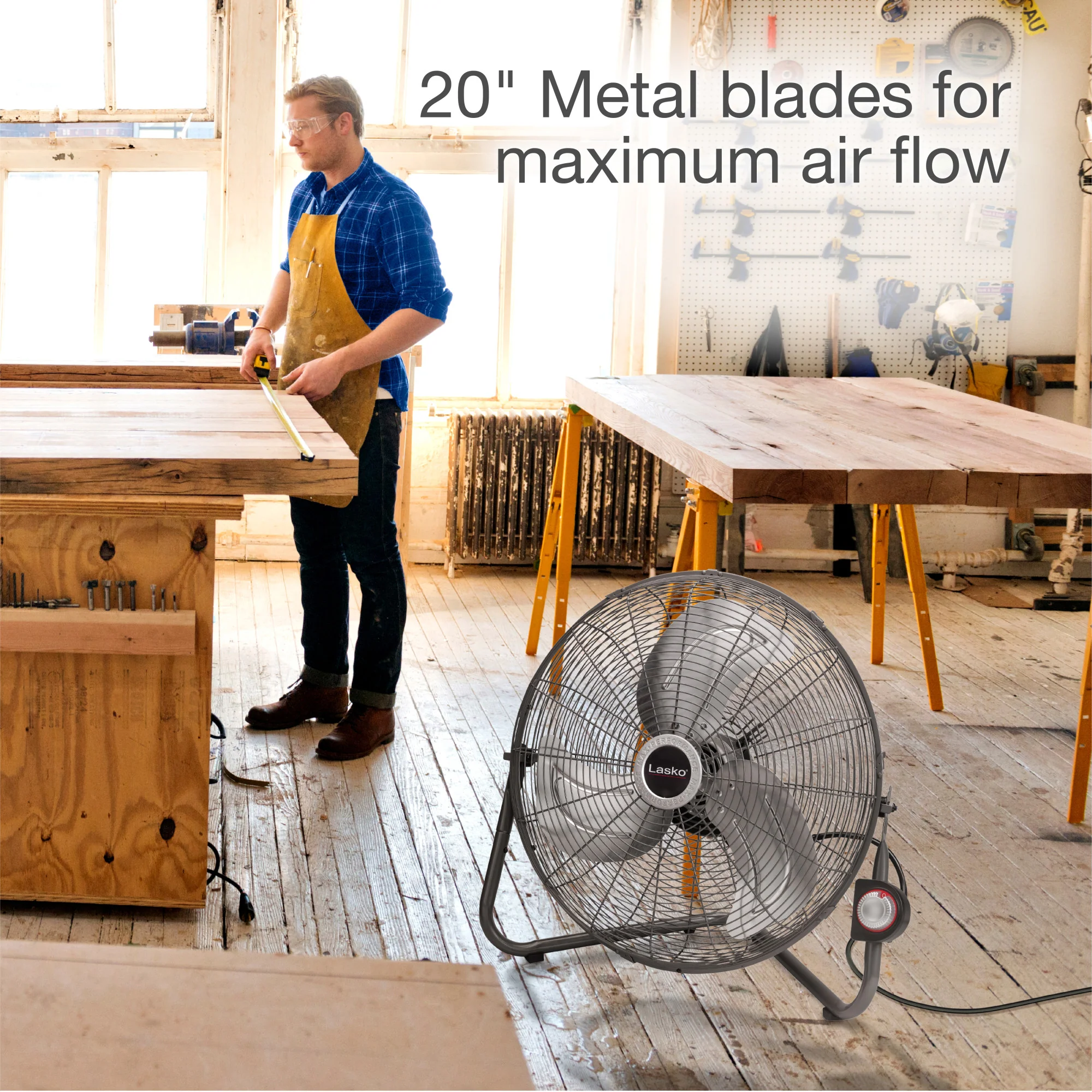 Lasko 20" High Velocity Floor Fan: Wall Mount, 3-Speed, Pivoting, Silver - Image 3