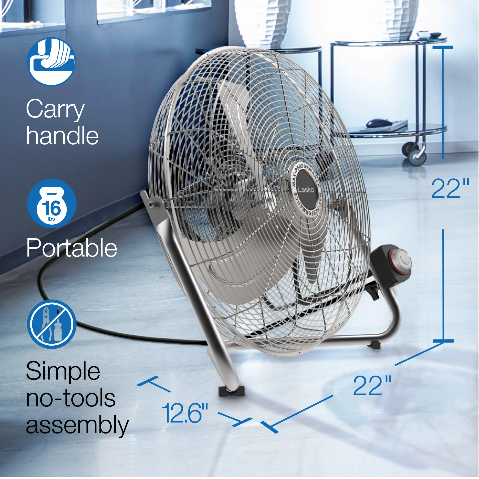 Lasko 20" High Velocity Floor Fan: Wall Mount, 3-Speed, Pivoting, Silver - Image 6