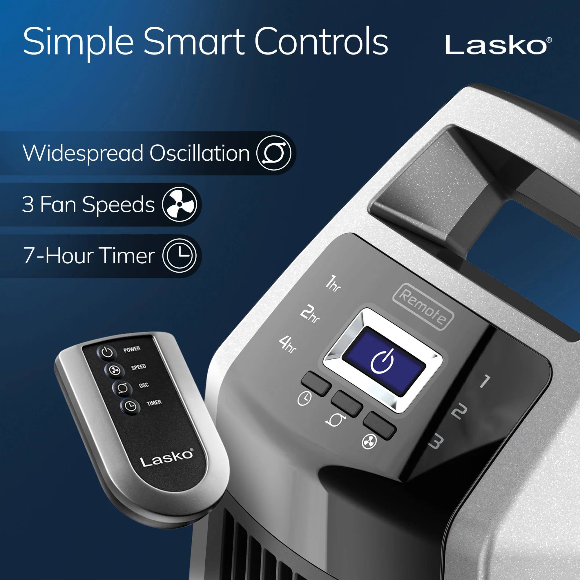 Lasko 35" Tower Fan: Oscillating, 3-Speed, High Velocity, Remote, Black - Image 3