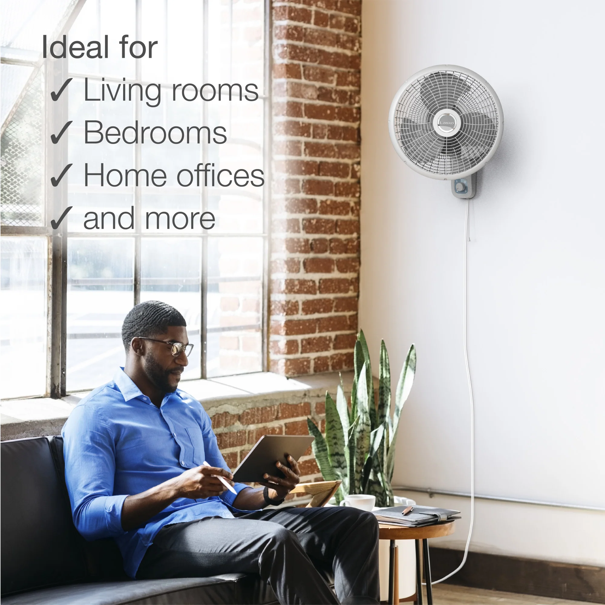 Lasko 16" Wall Mount Fan: Oscillating, 3-Speed, Tilting Head, White - Image 5