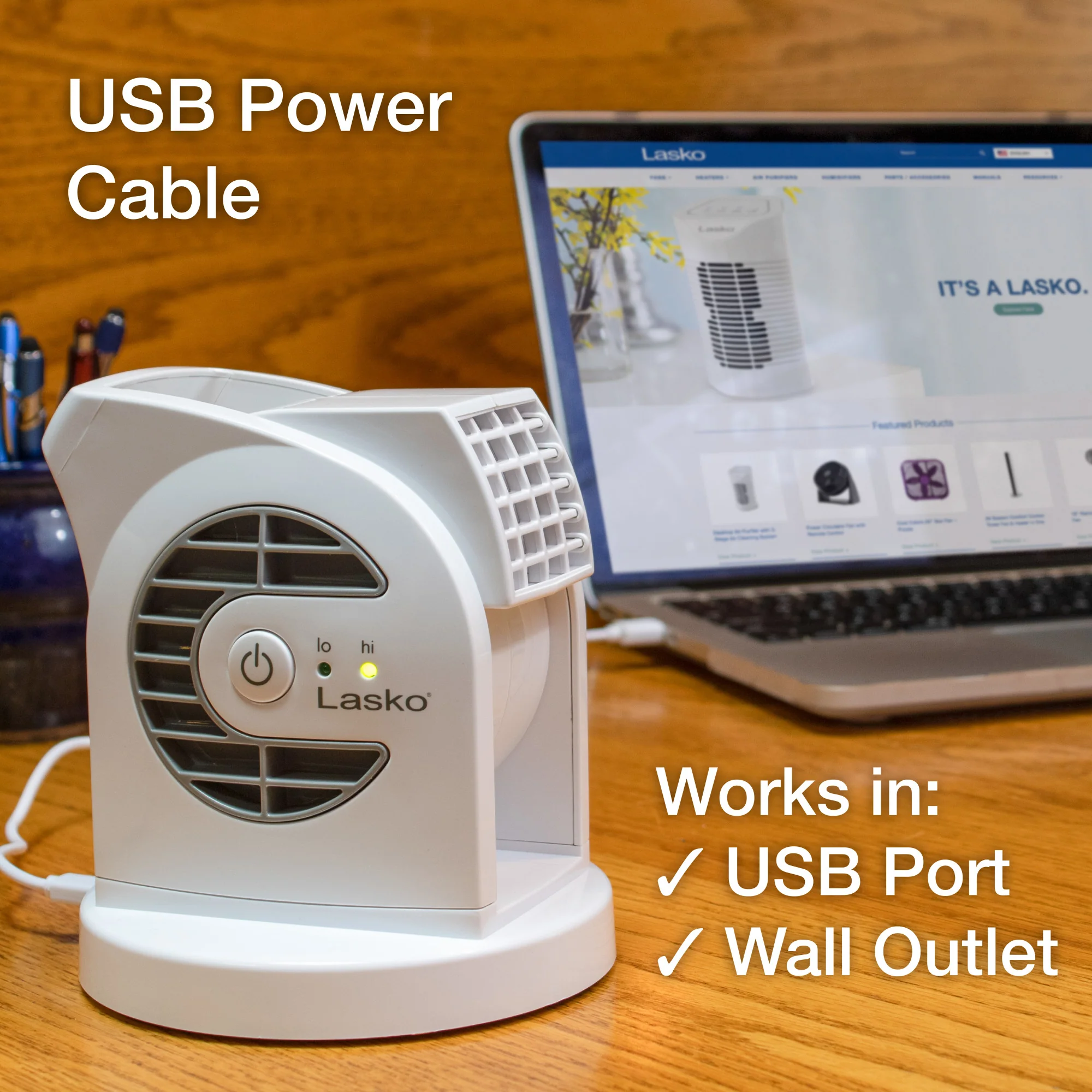 Lasko MyCool 6" Mini USB DC Blower Fan: 2-Speed, Pivoting, White - Image 4