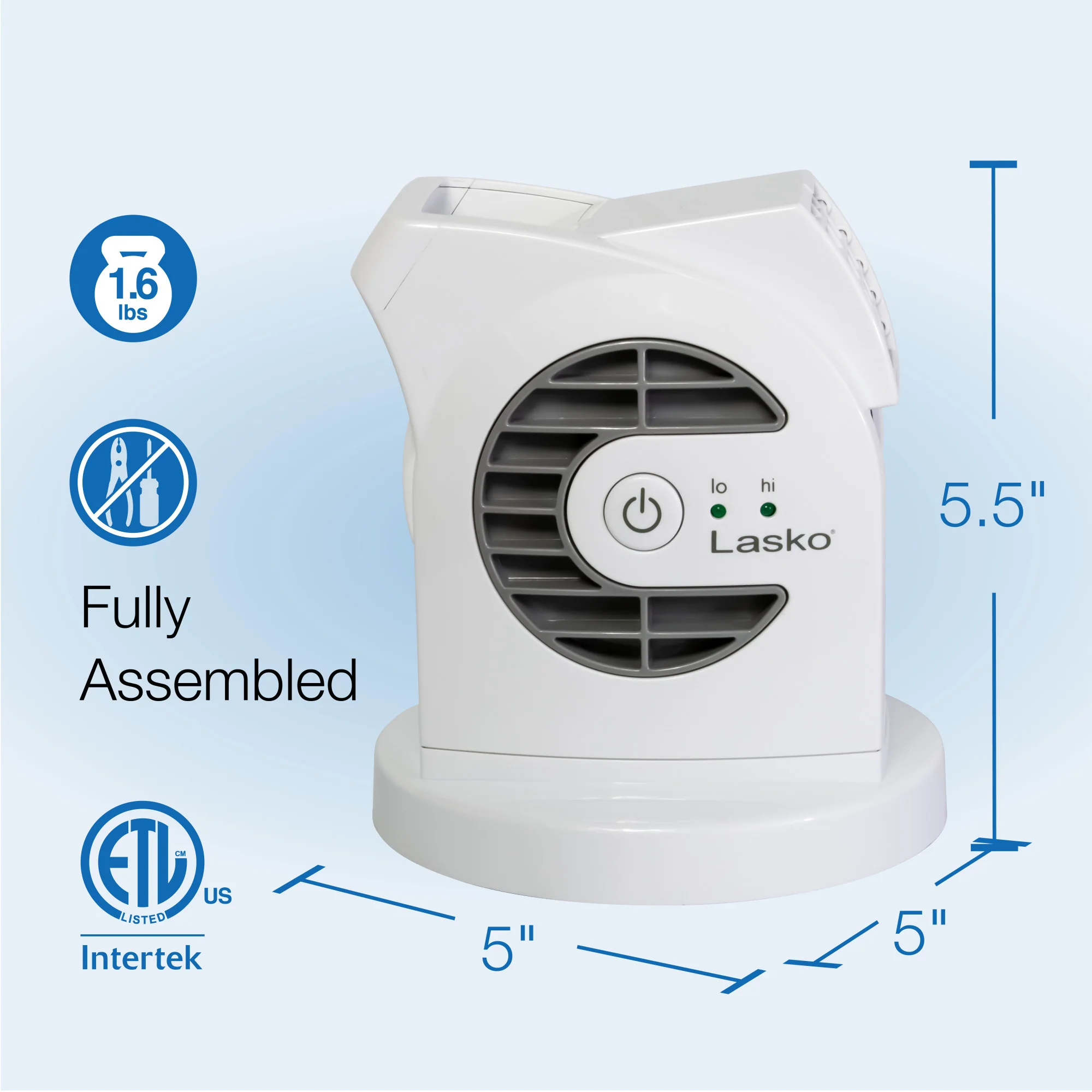 Lasko MyCool 6" Mini USB DC Blower Fan: 2-Speed, Pivoting, White - Image 5