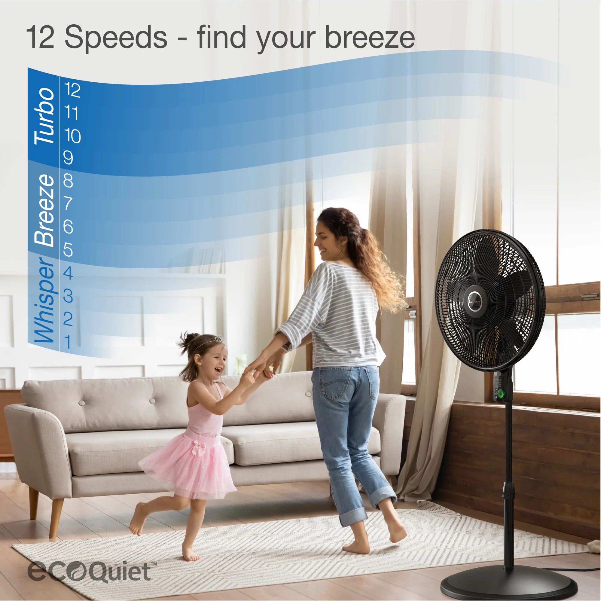 Lasko EcoQuiet 18" DC Pedestal Fan: Oscillating, 12-Speed, Remote, Black - Image 4