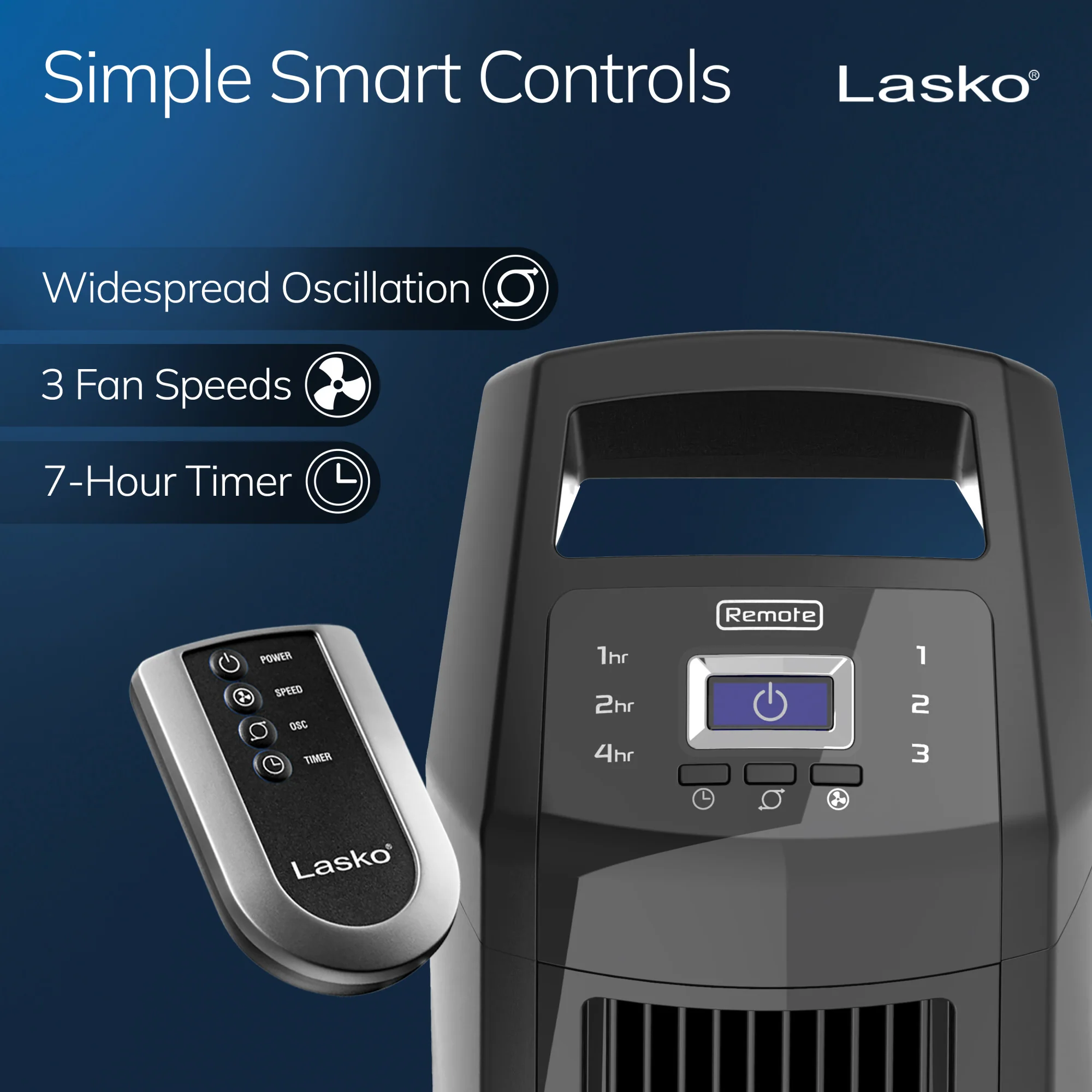 Lasko 35" Tower Fan: Oscillating, 3-Speed, High Velocity, Manual Louvers, Remote, Black - Image 6