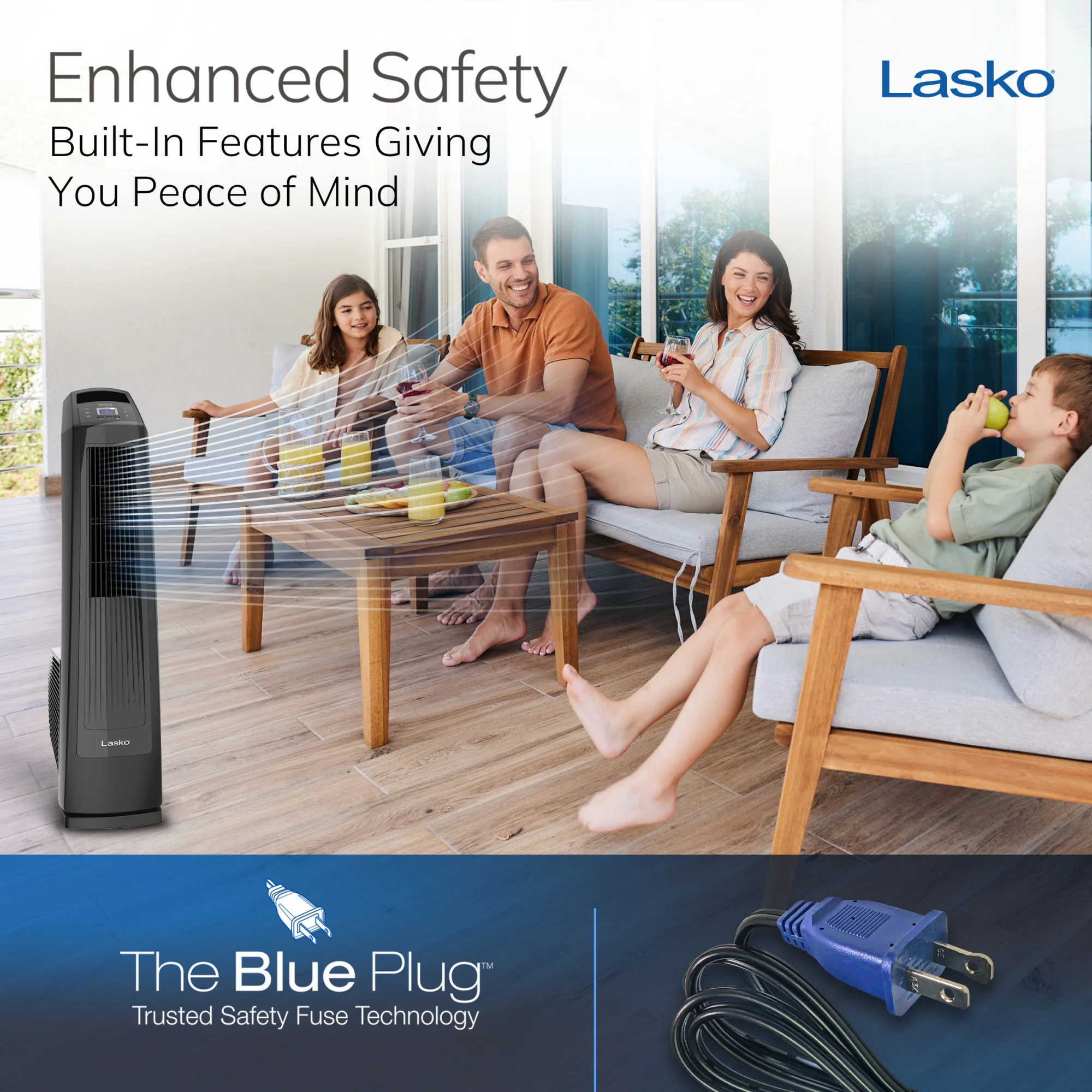 Lasko 35" Tower Fan: Oscillating, 3-Speed, High Velocity, Manual Louvers, Remote, Black - Image 7