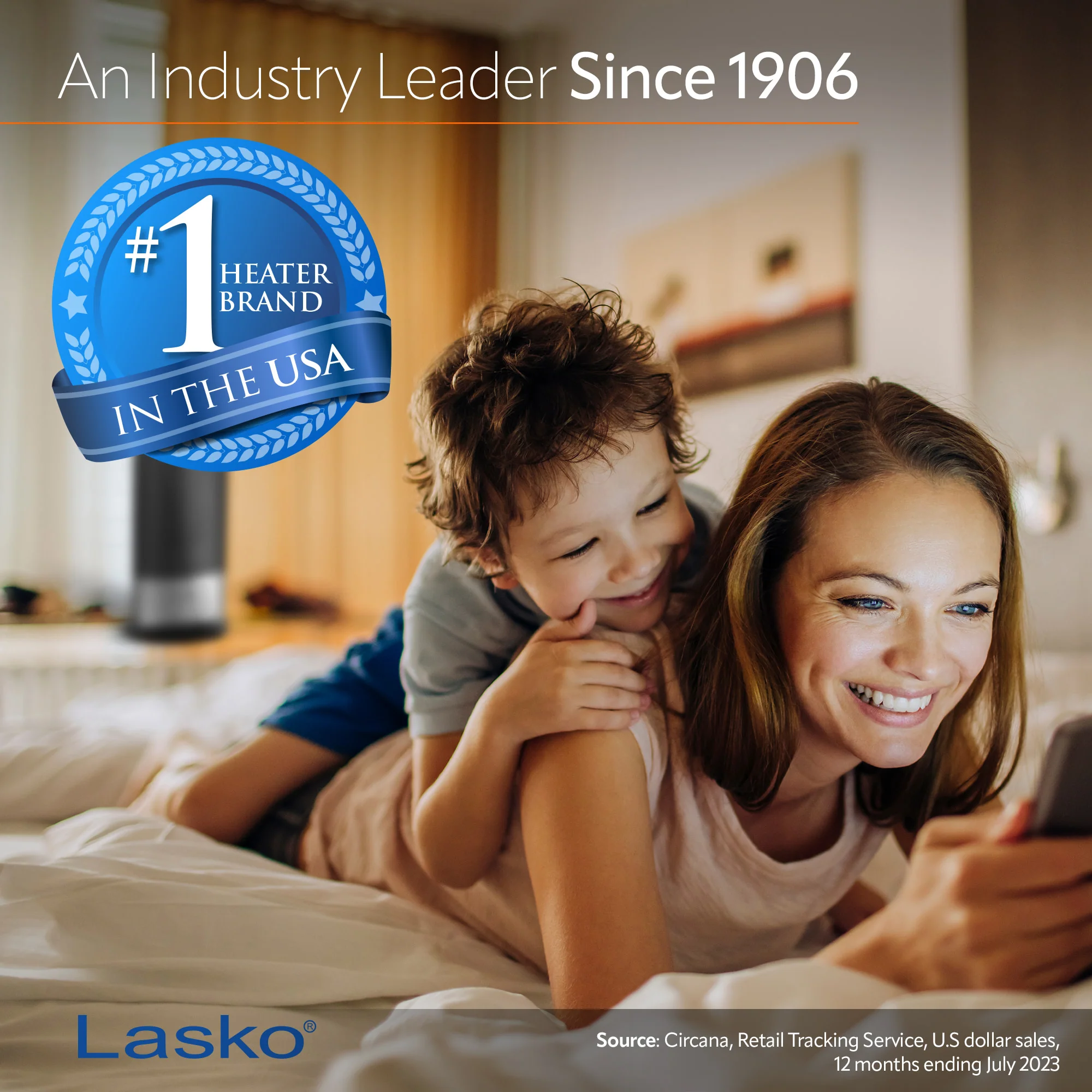 Lasko 1500W Bladeless Tower Heater with Remote Control, CW105, White - Image 2