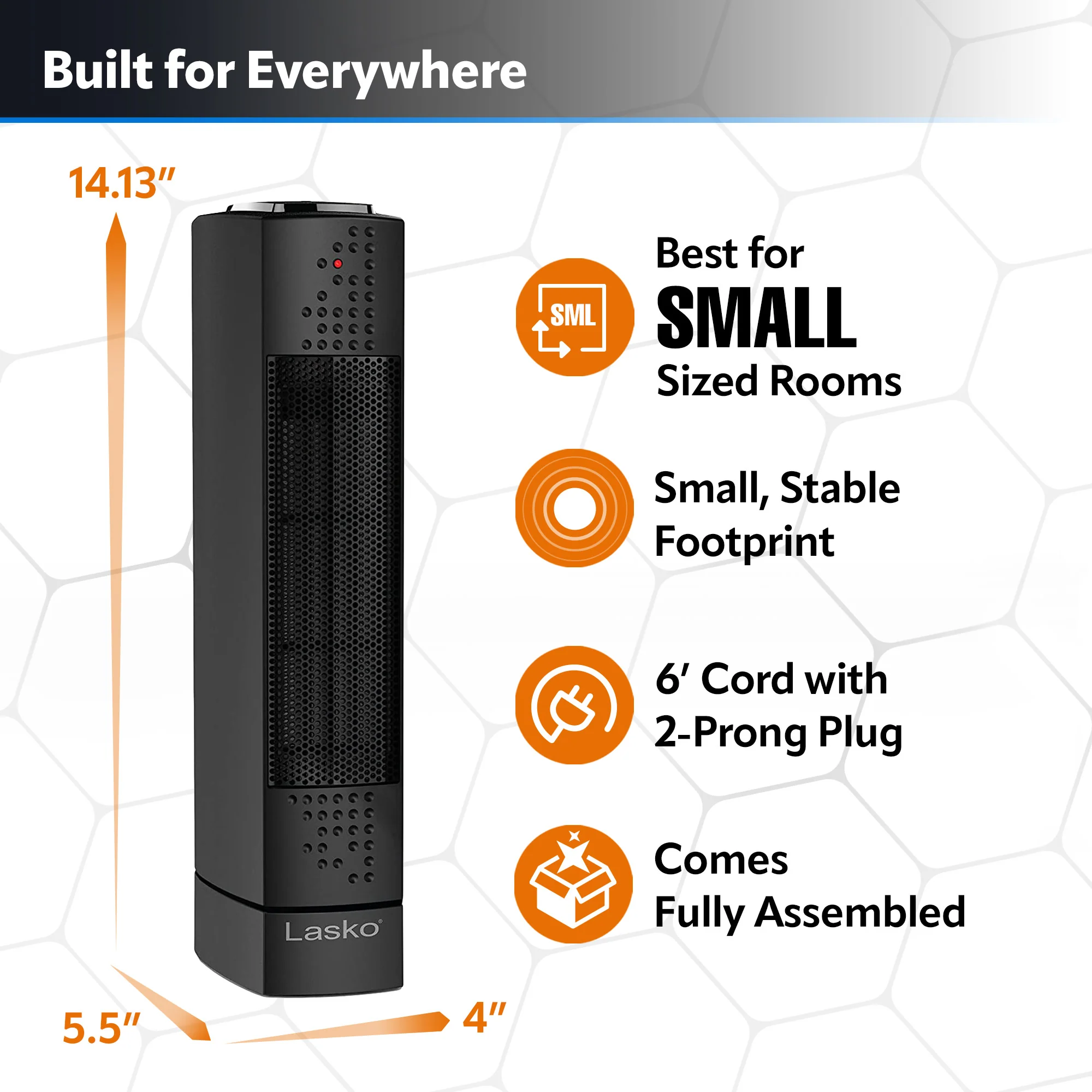 Lasko Oscillating Ultra Slim Electric Tower Space Heater with 2 Speeds, CT14101, Black - Image 5